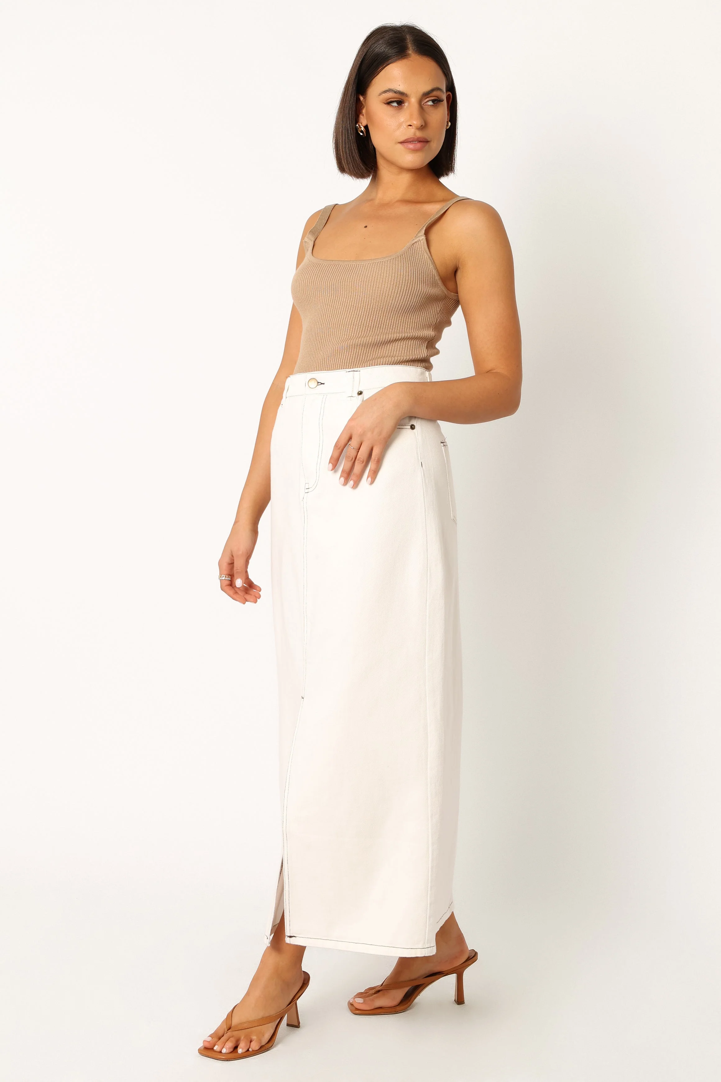 Rana Denim Midi Skirt - White