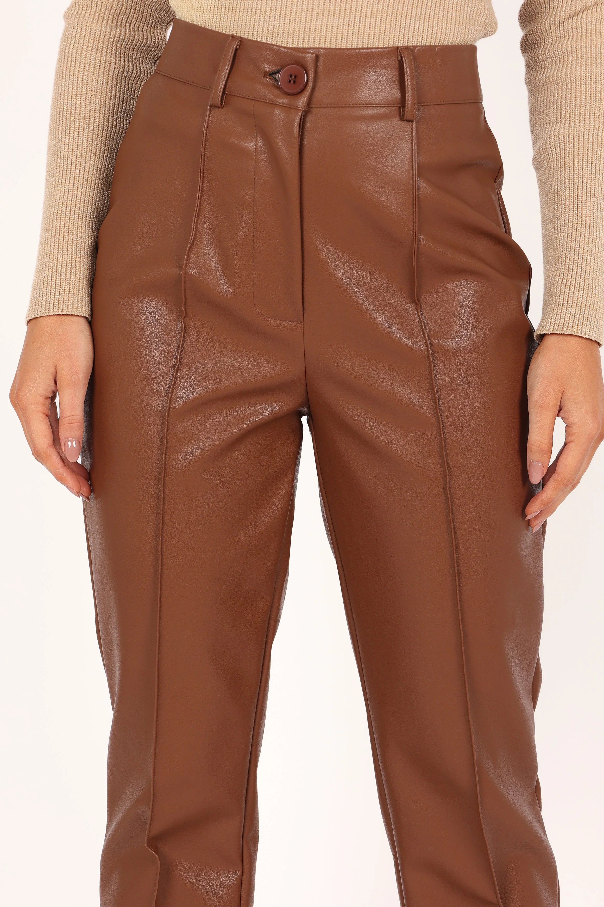Sandy Faux Leather Pants - Chocolate Brown