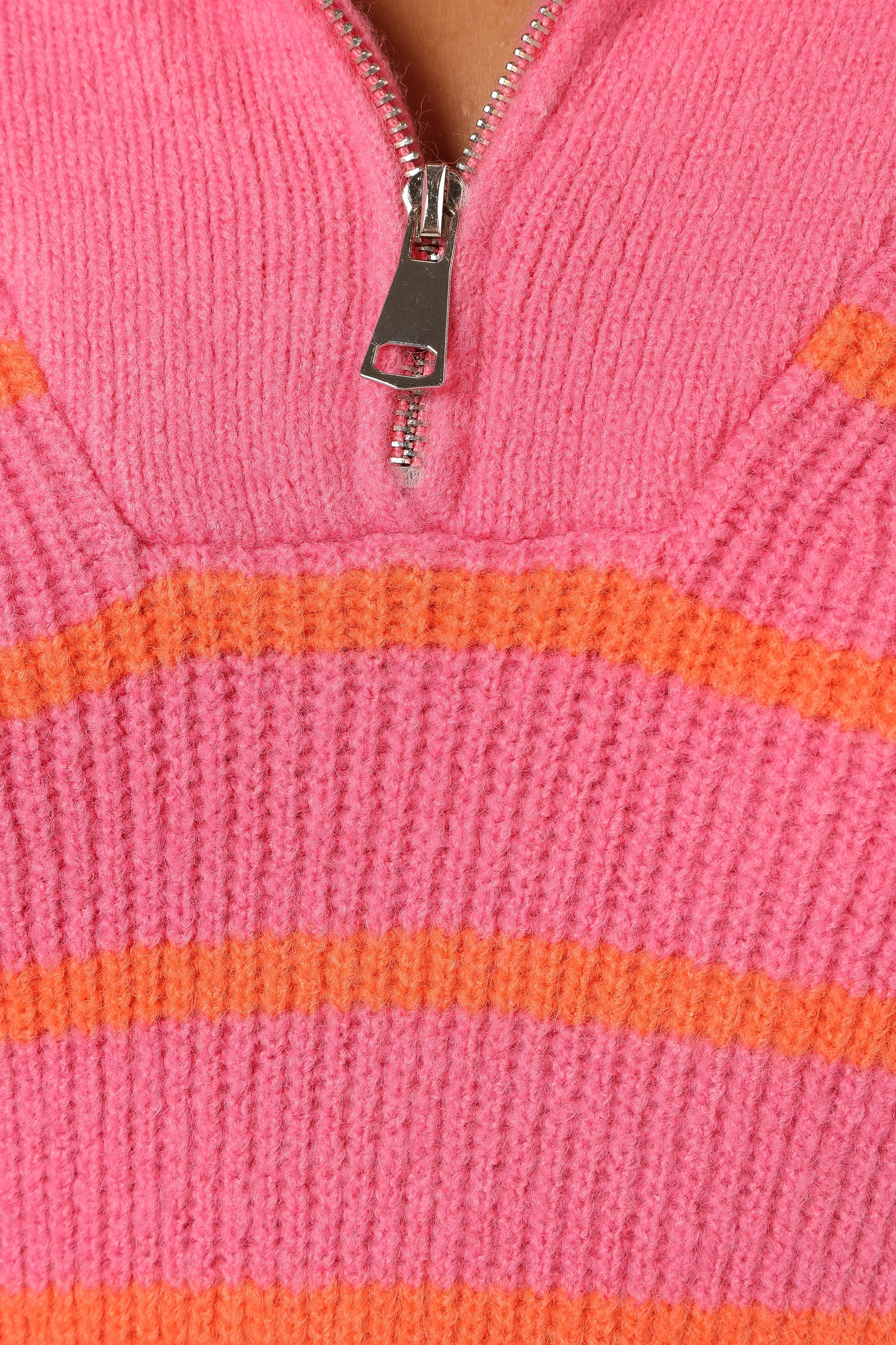 Everleigh Quarter Zip Striped Knit Sweater - Pink