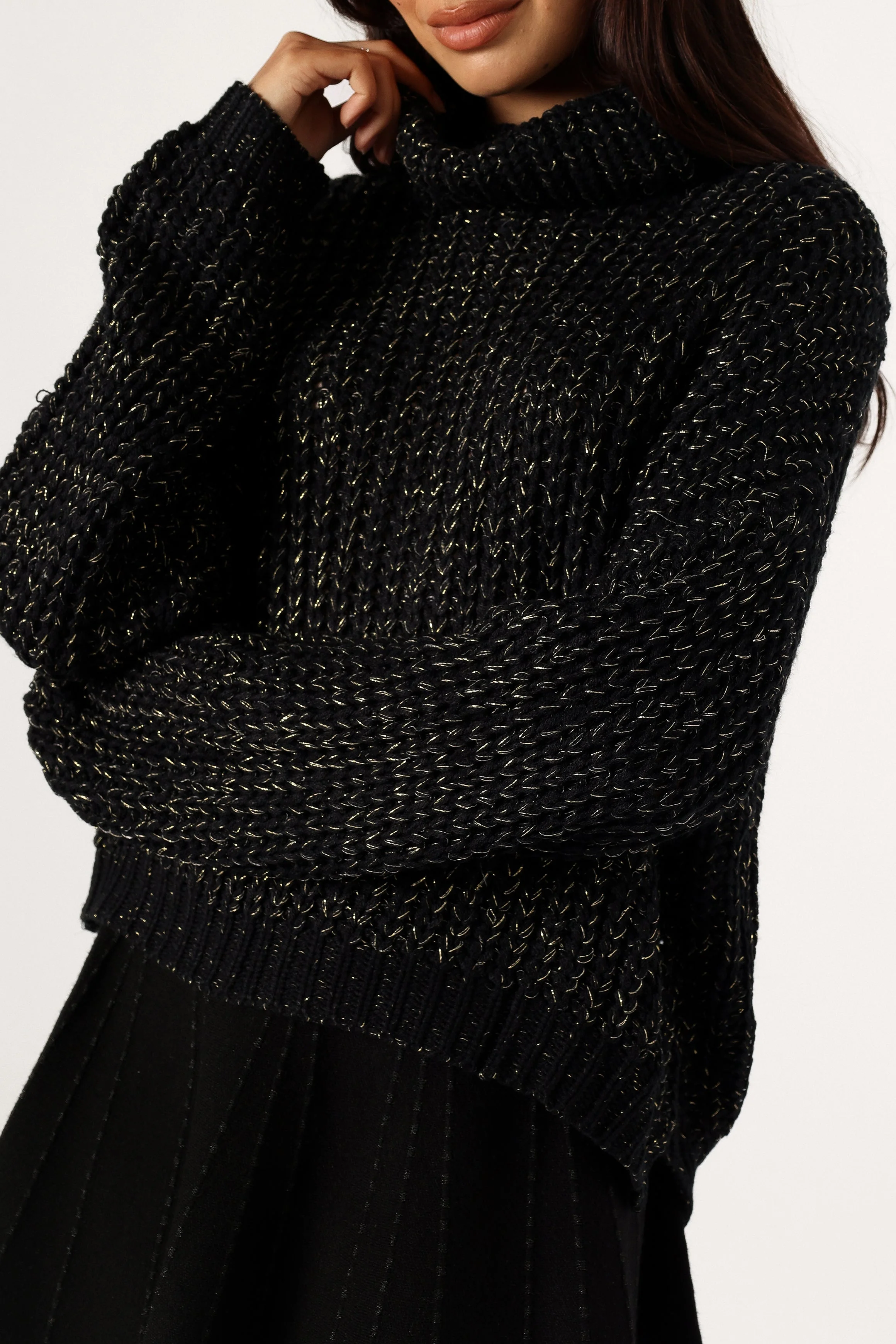 Eleanor Lurex Shine Knit Sweater - Black