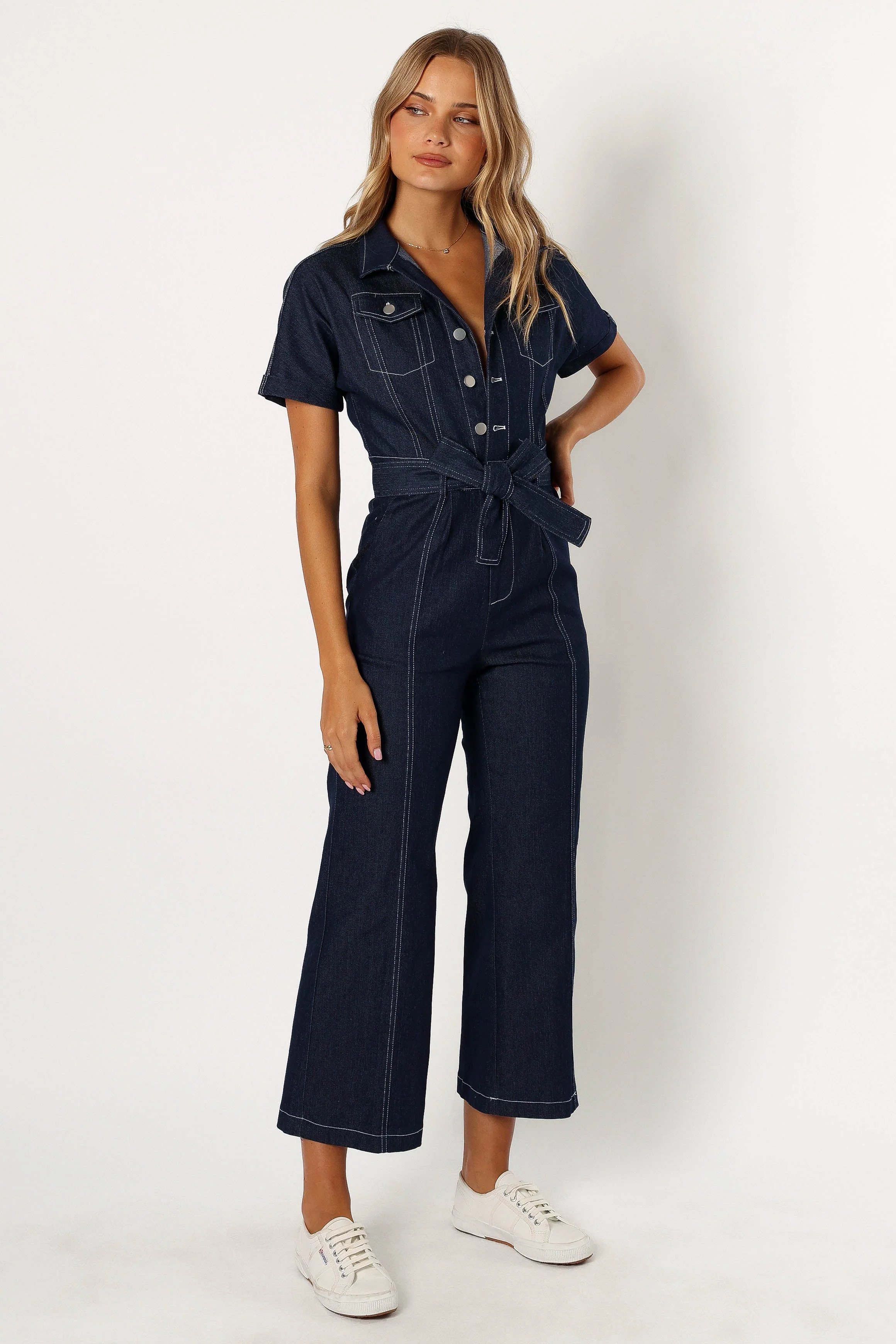 Demi Contrast Stitch Jumpsuit - Dark Denim