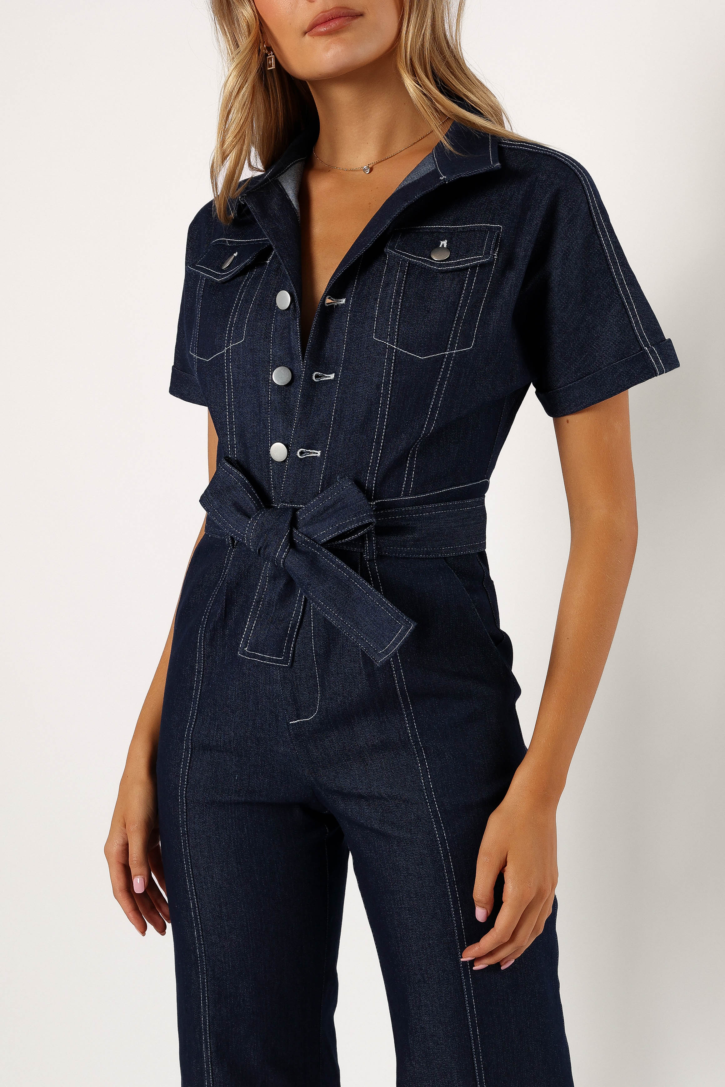 Demi Contrast Stitch Jumpsuit - Dark Denim