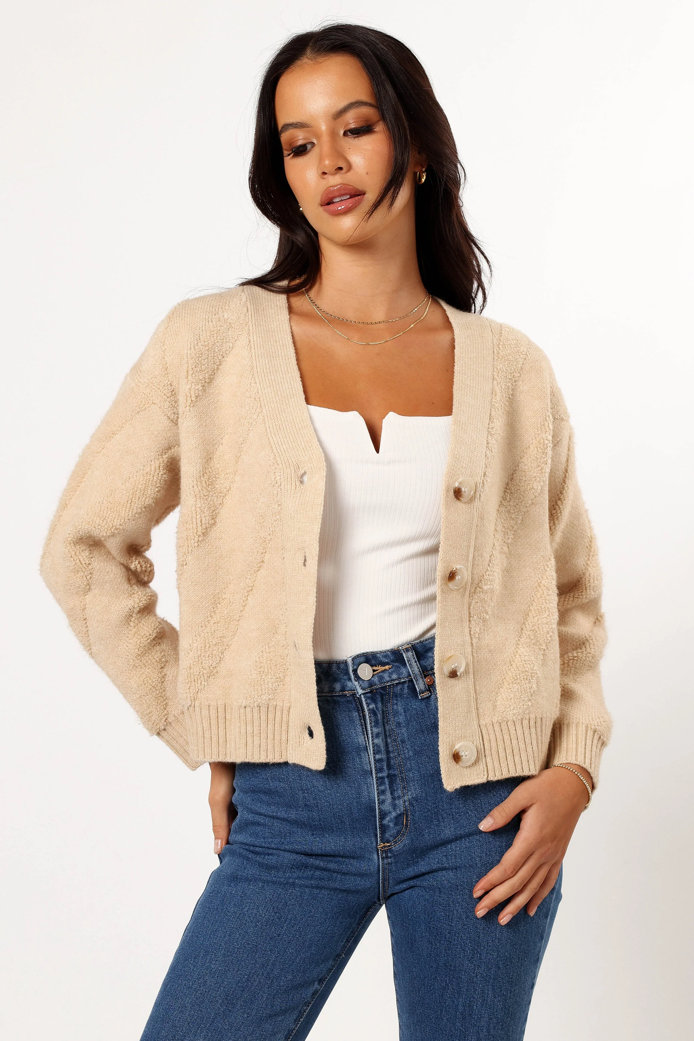 Veda Stripe Cardigan - Beige