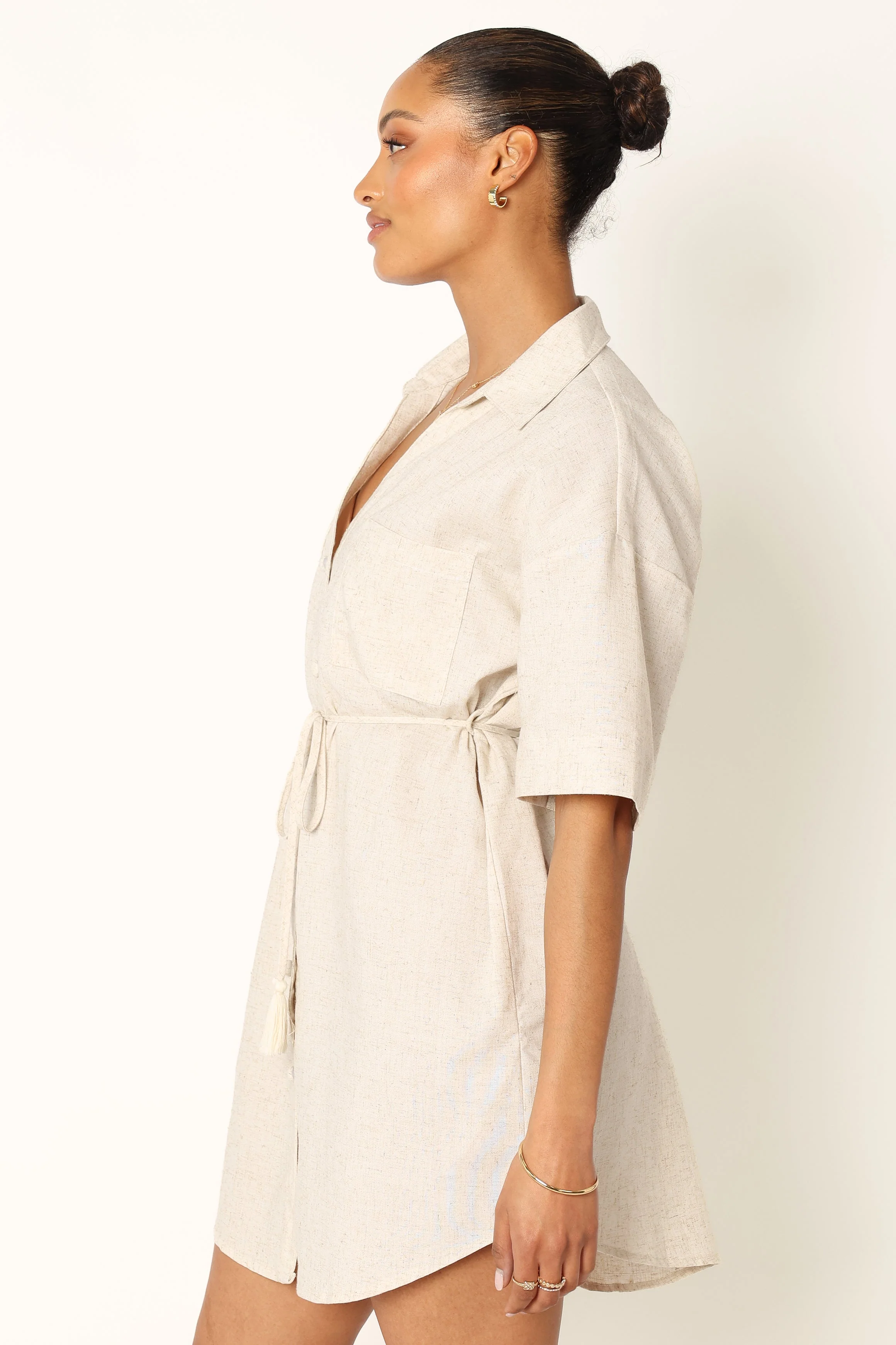 Bennie Mini Shirt Dress - Beige