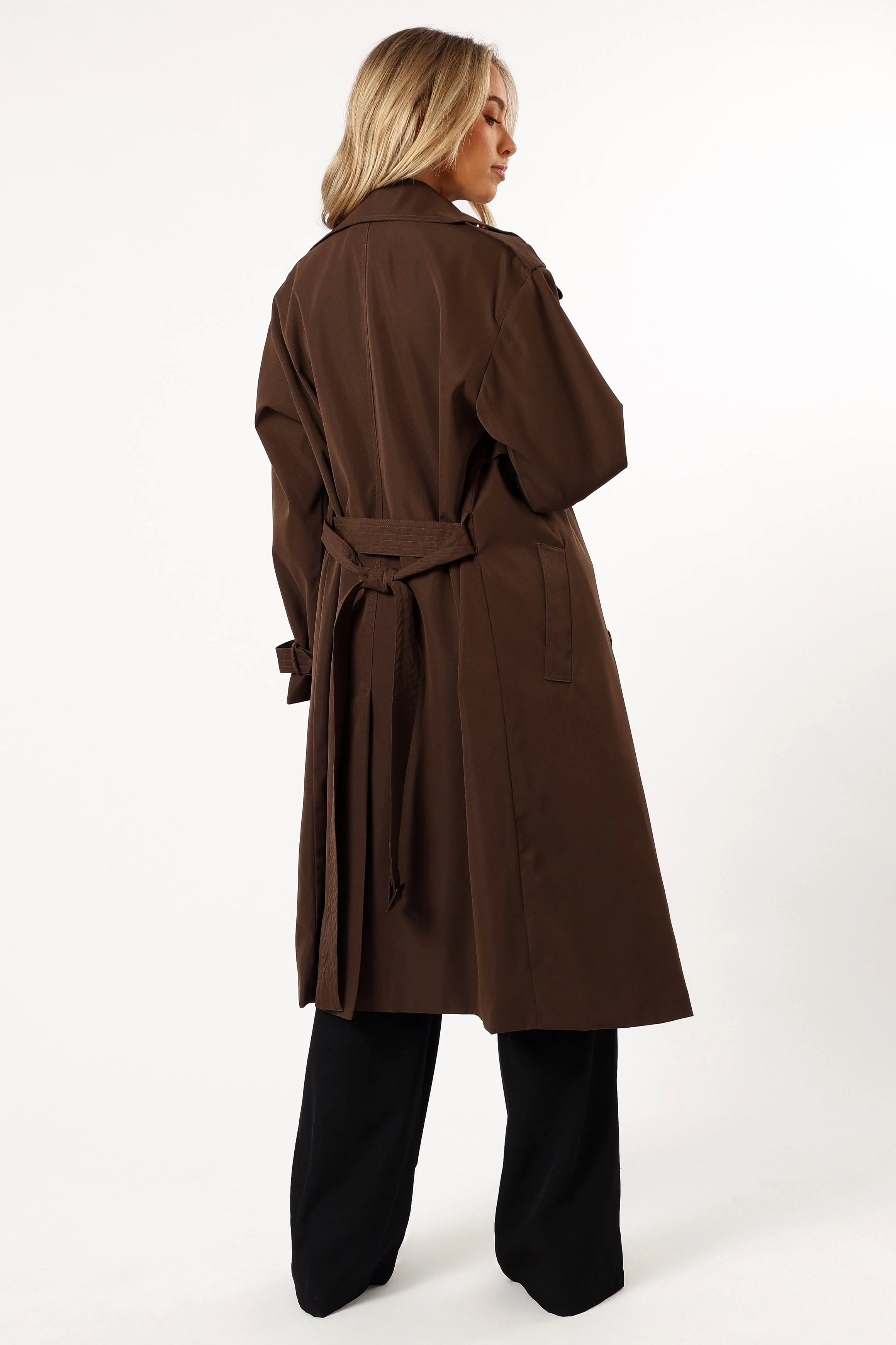 Billy Button Front Trench Coat  - Chocolate Brown