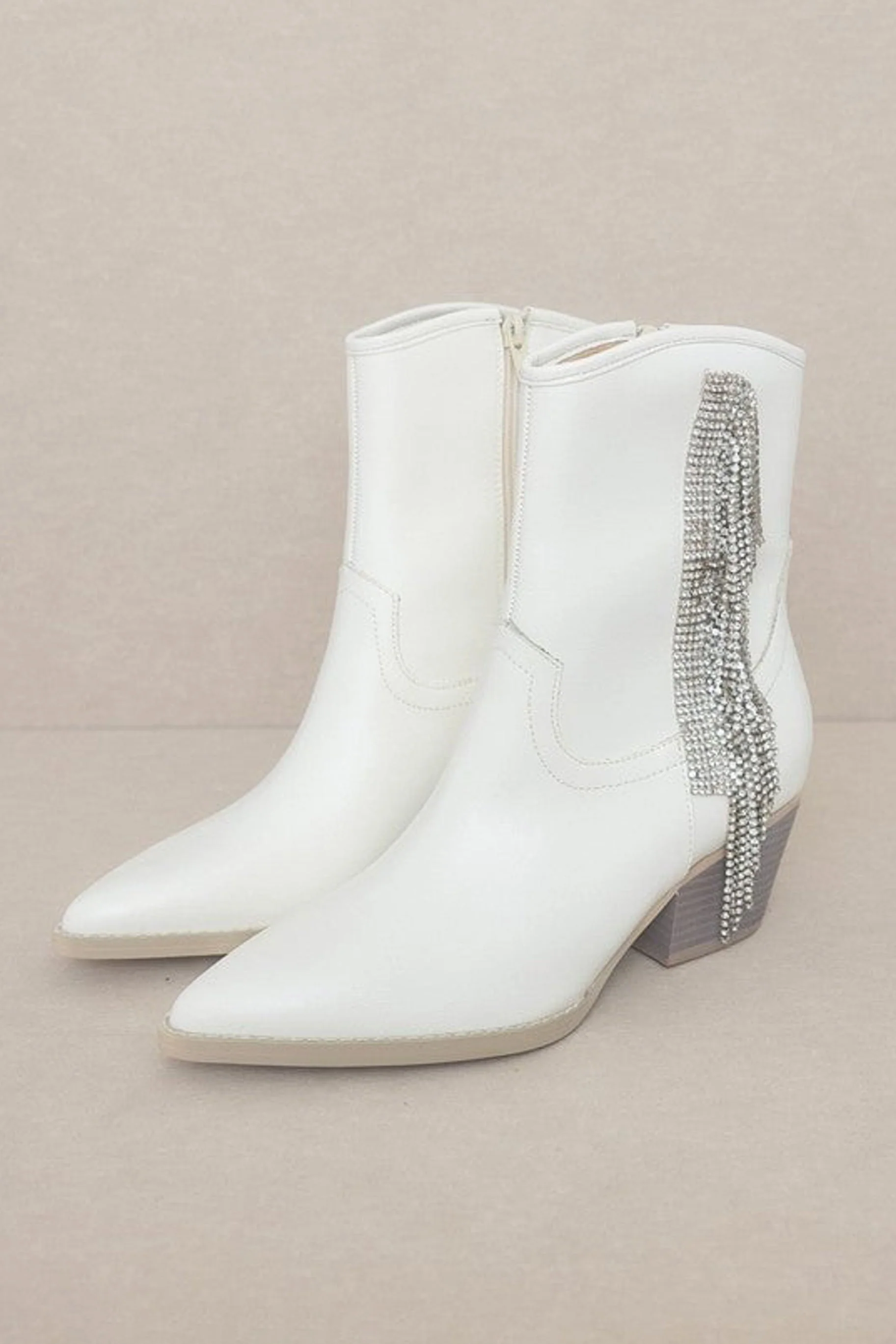 Rowan Rhinestone Fringe Boot - White