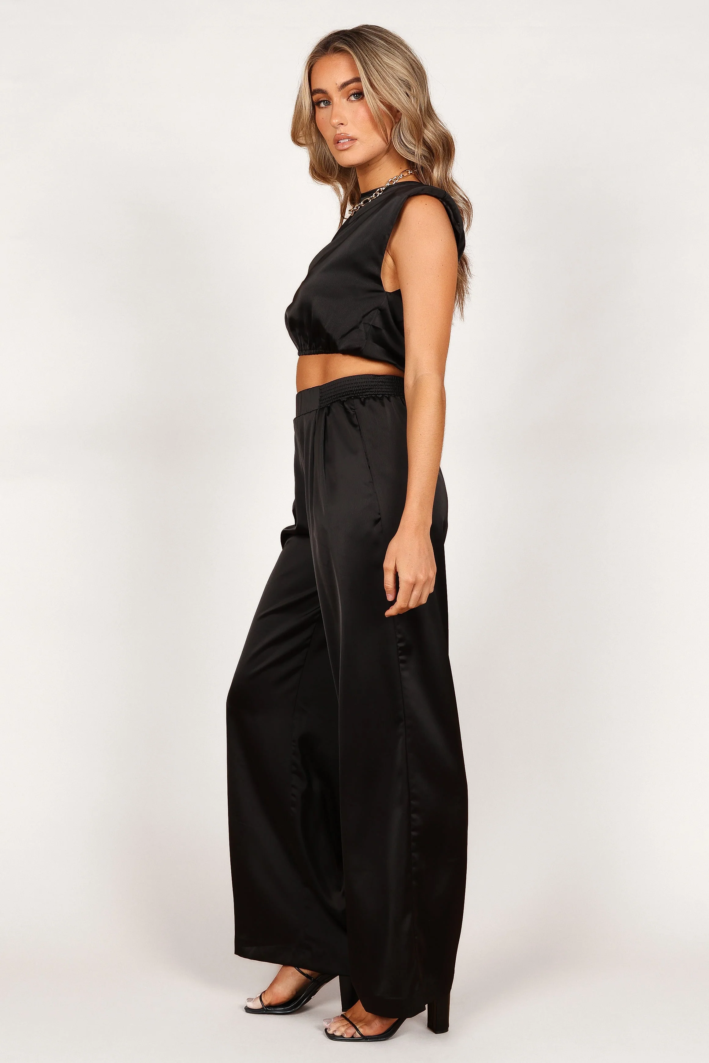 Elia Crop Top and Palazzo Pant Set - Black