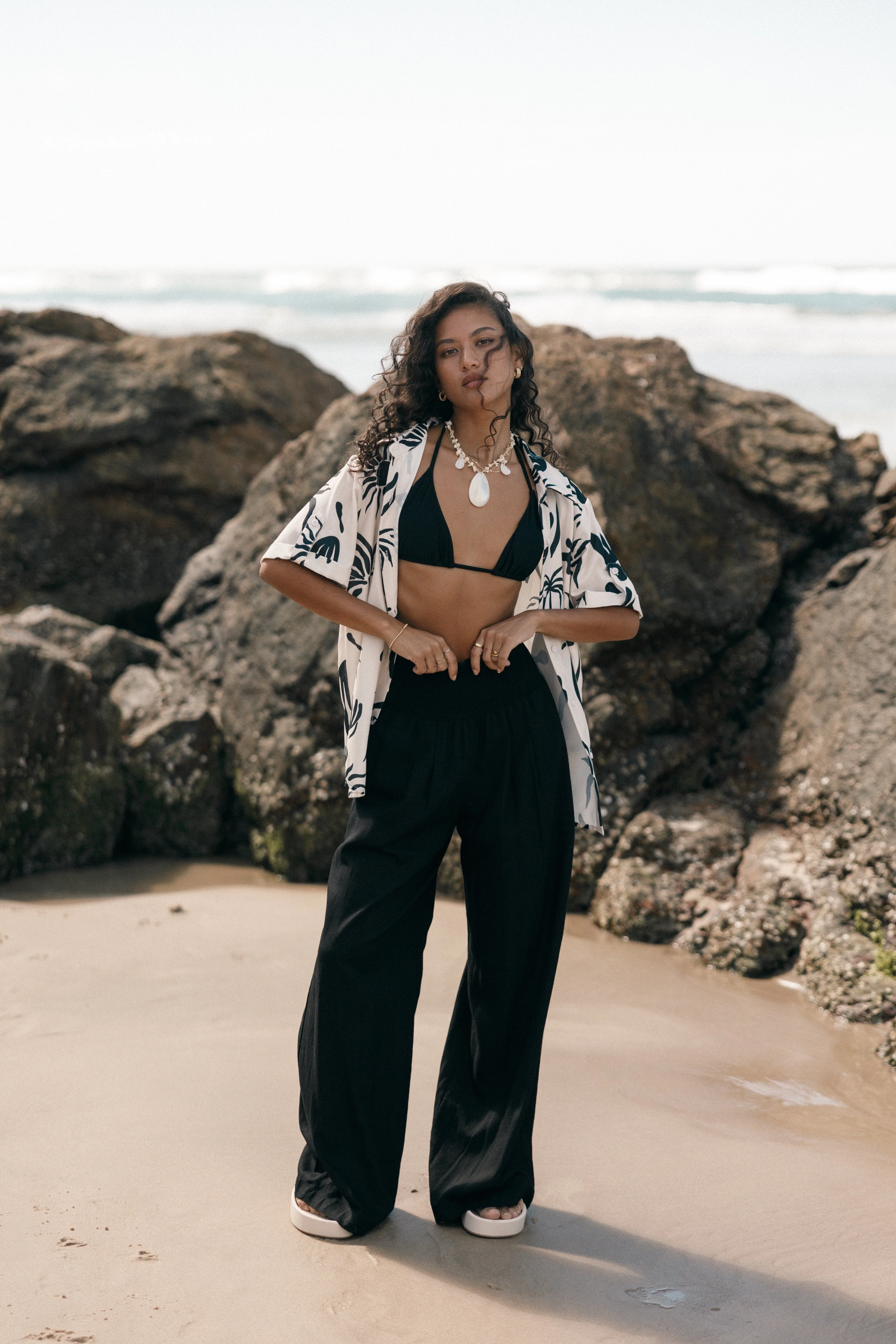 Sawyer Short Sleeve Shirt - Beige Black