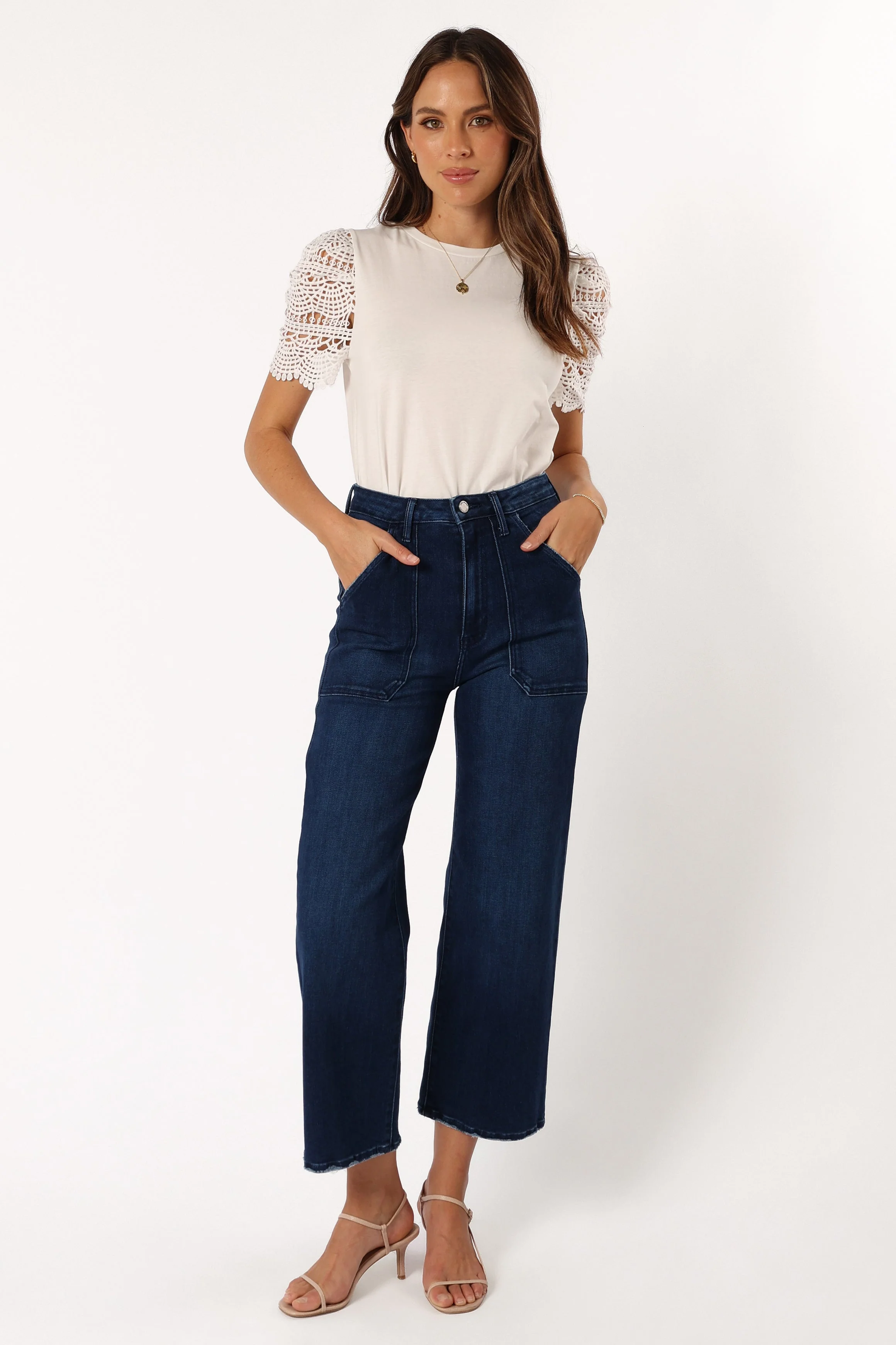 Perla Crochet Sleeve Top - White