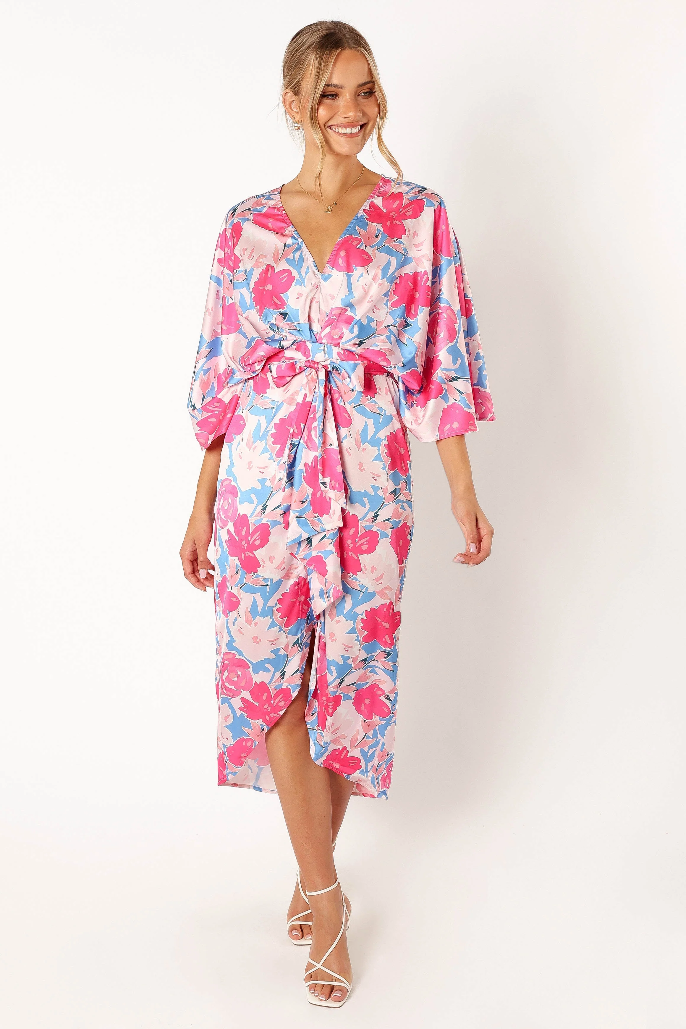 Lottie Wrap Midi Dress - Blue Floral