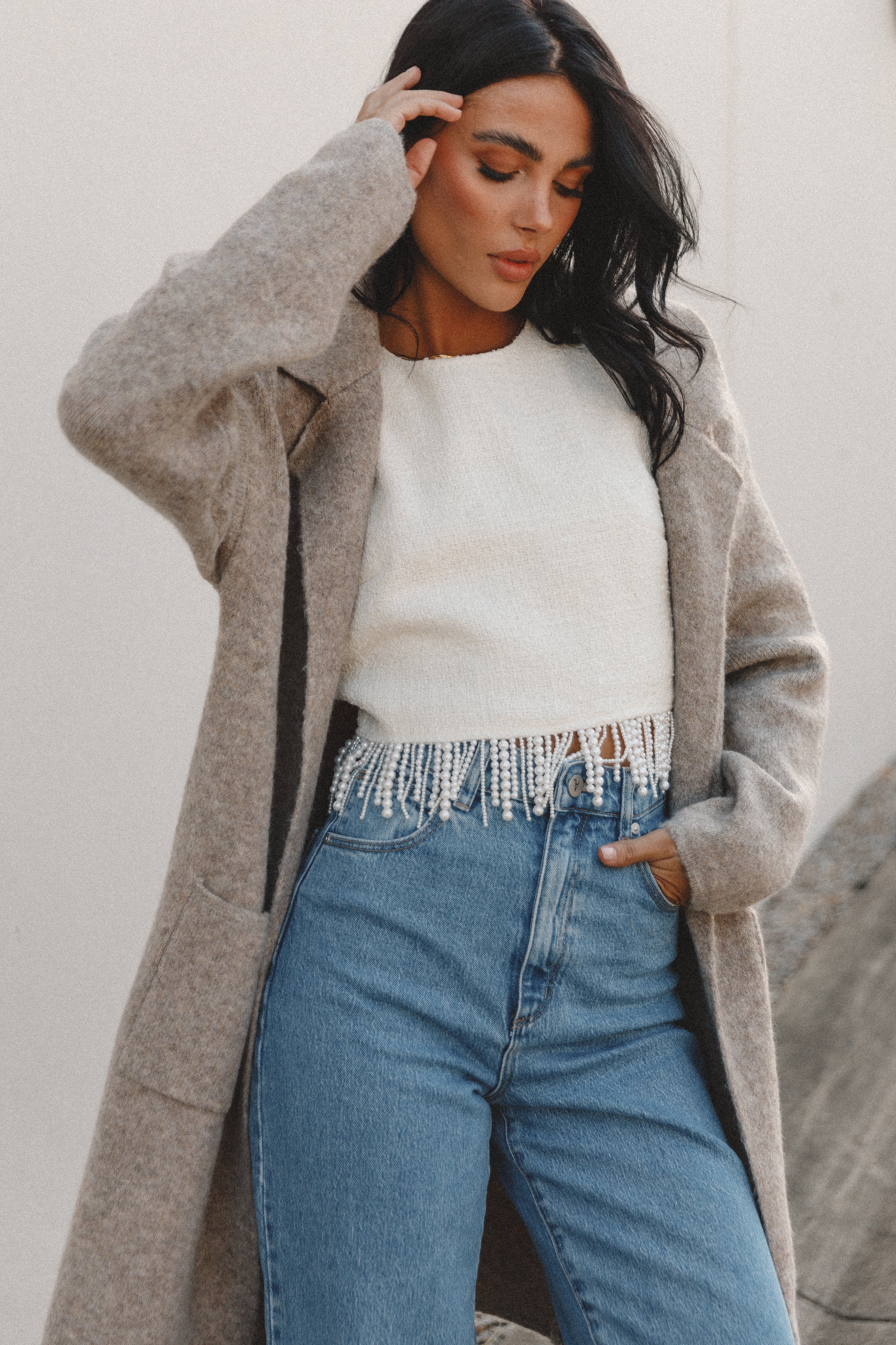 Skylar Open Front Coatigan - Taupe