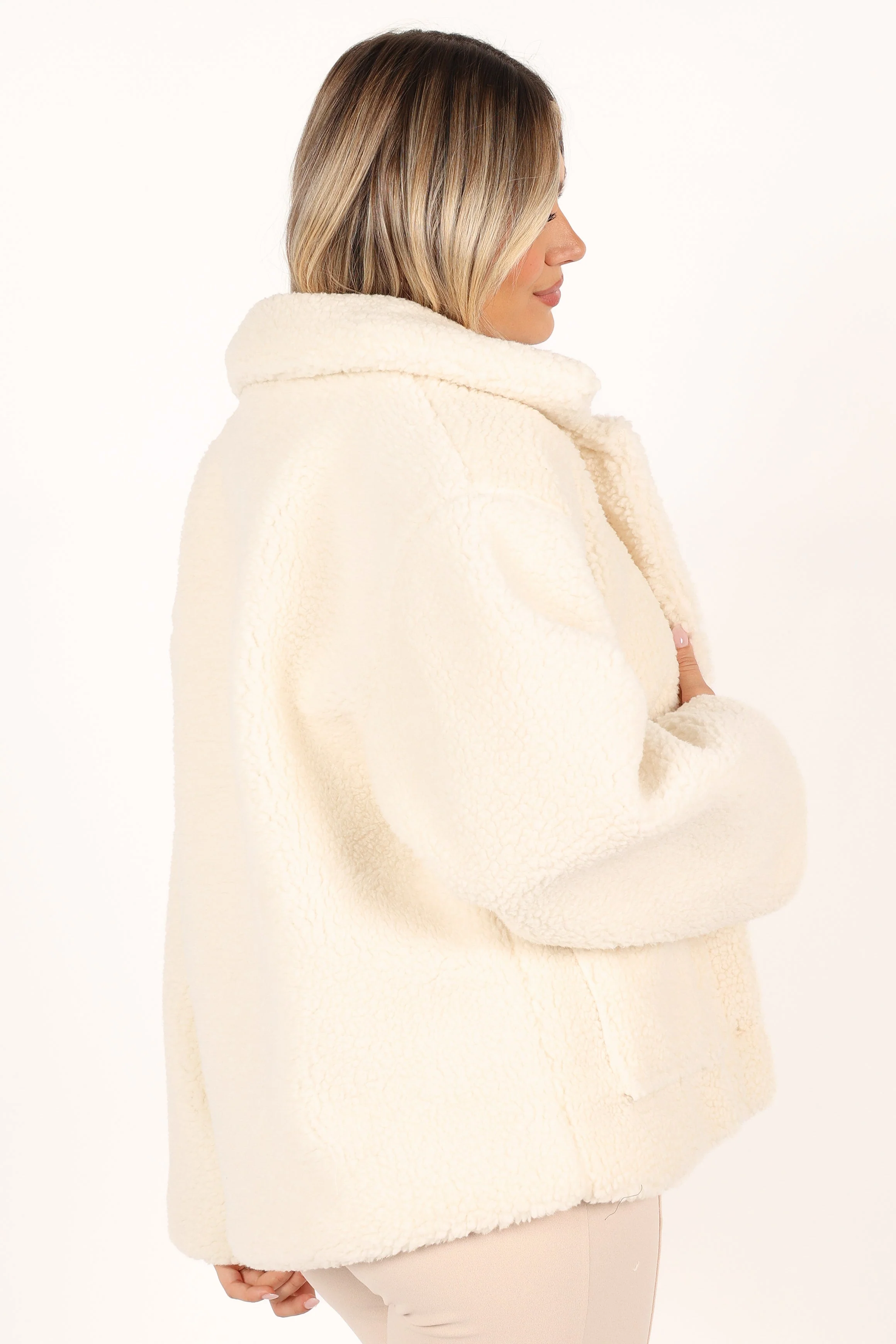 Phoenix Button Front Teddy Jacket - Cream