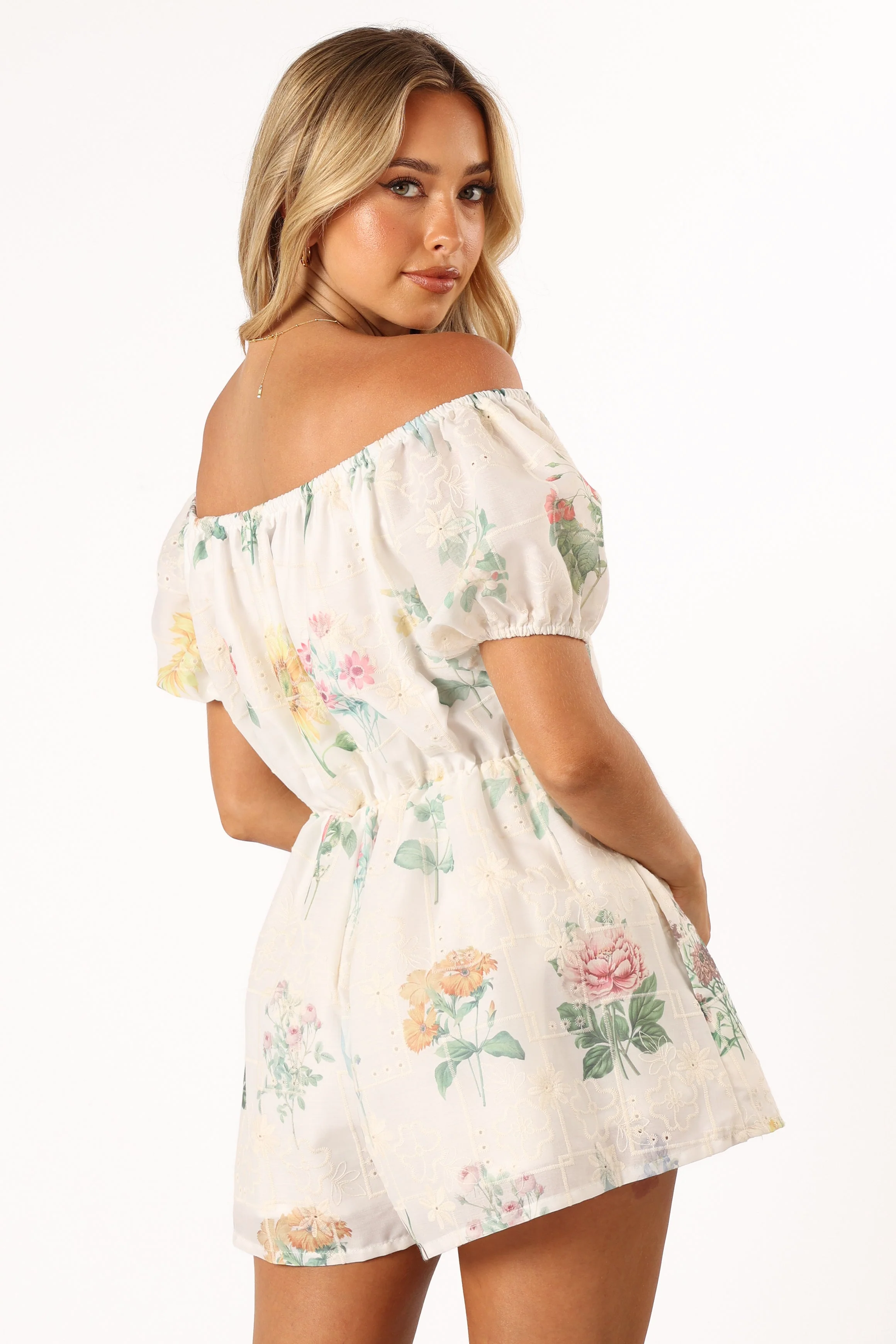 Keleigh Off Shoulder Playsuit - White Floral
