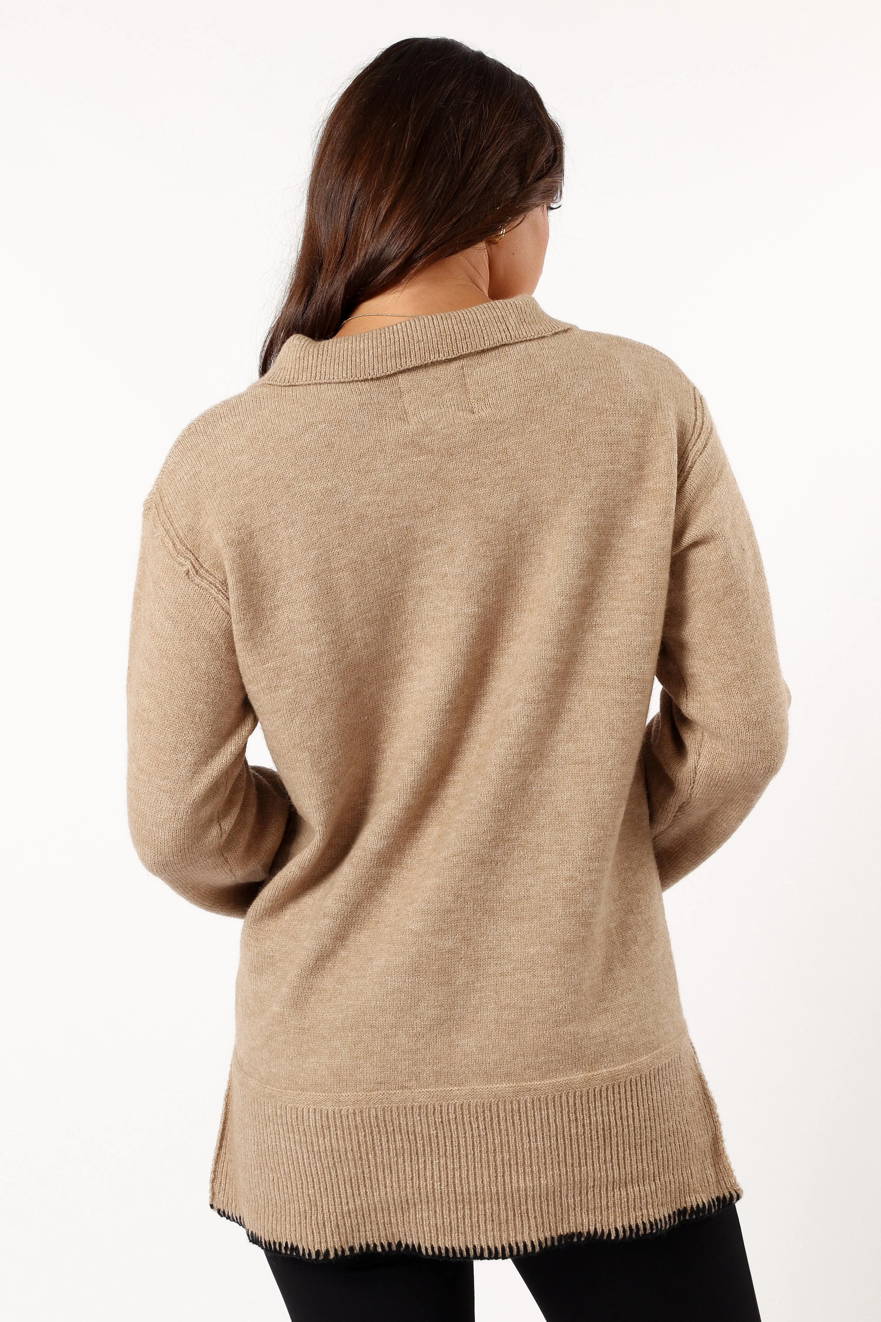Elise Contrast Hem Knit Sweater - Taupe