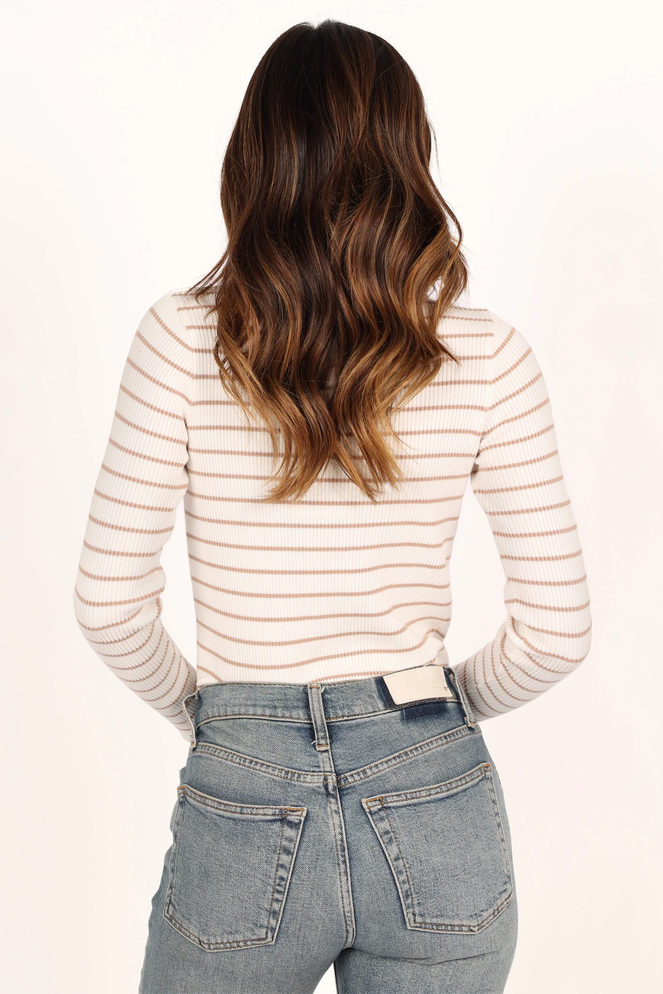Stacie Ribbed Knit Top - Beige Stripe