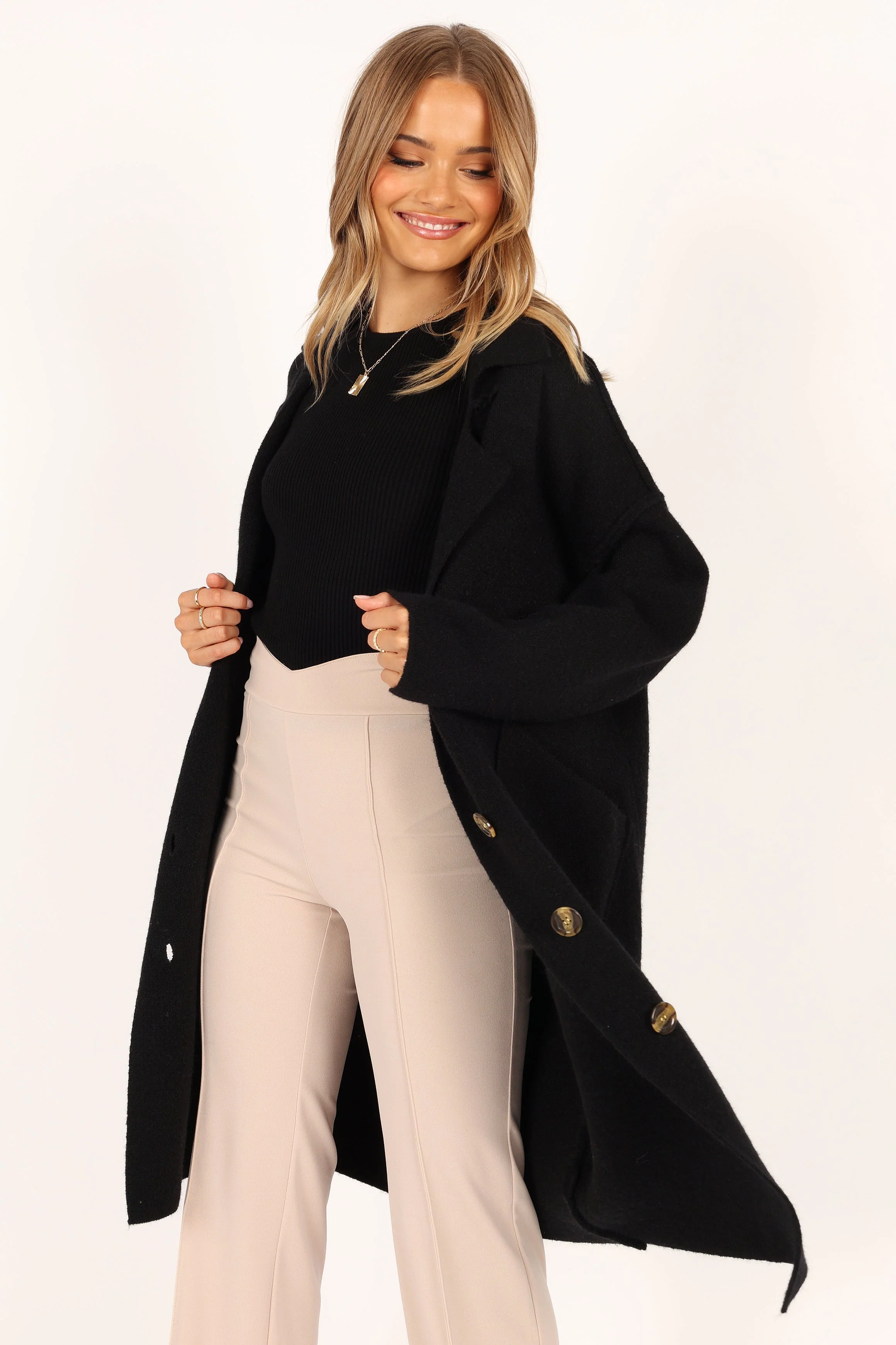 Ivy Button Front Coatigan - Black