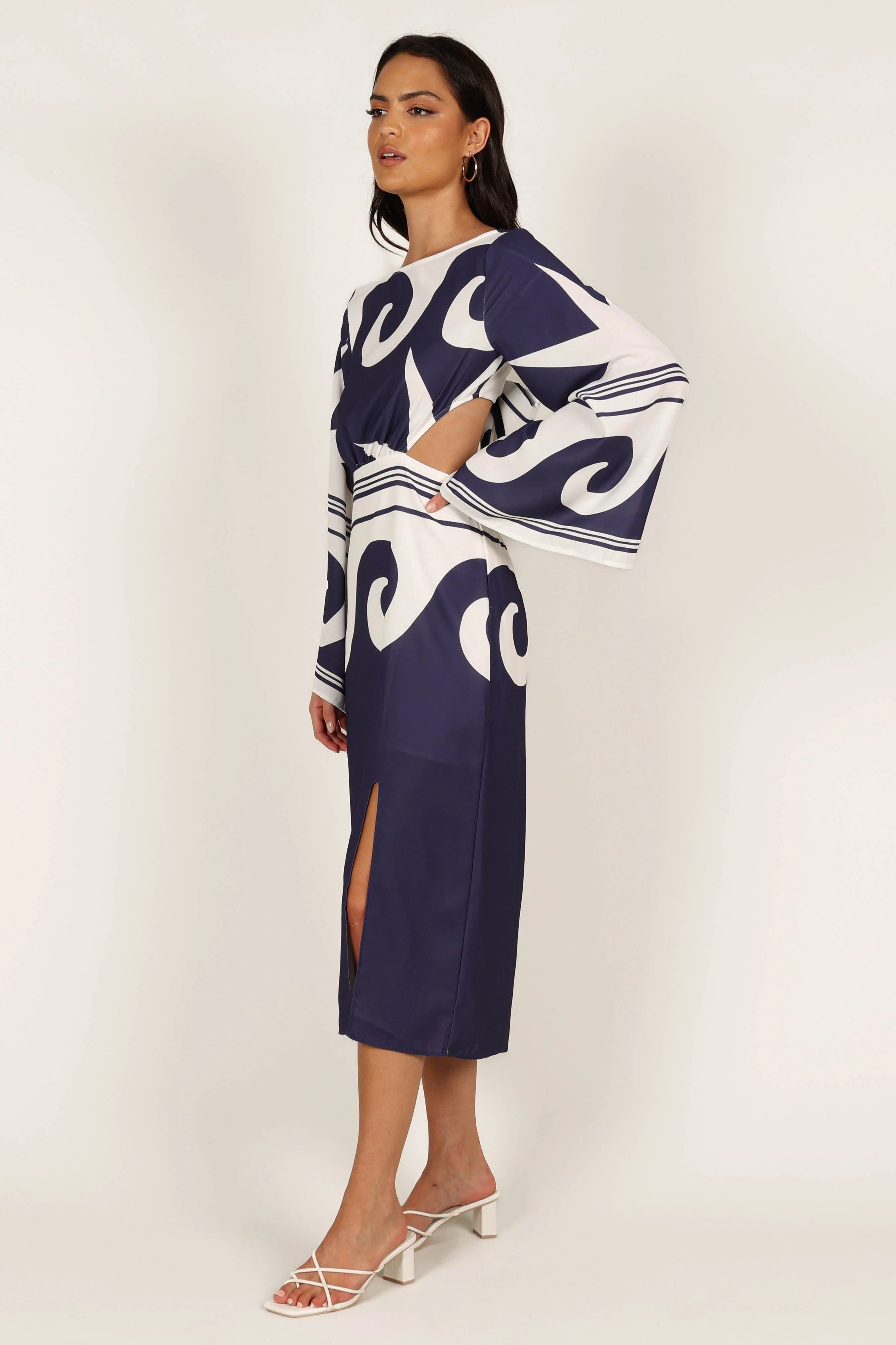 Vella Midi Dress - Navy/White