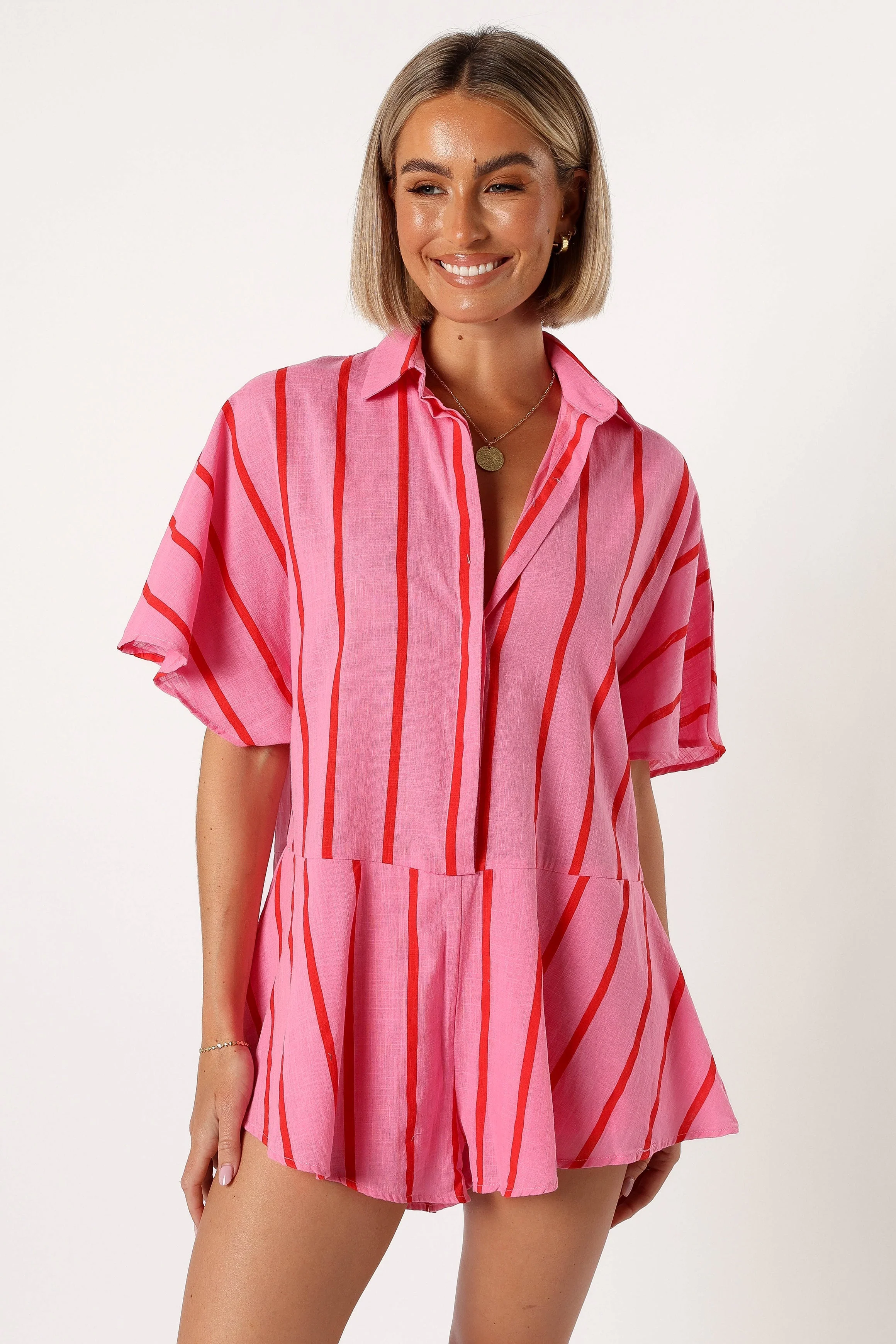 Sebastian Romper - Pink Red Stripe