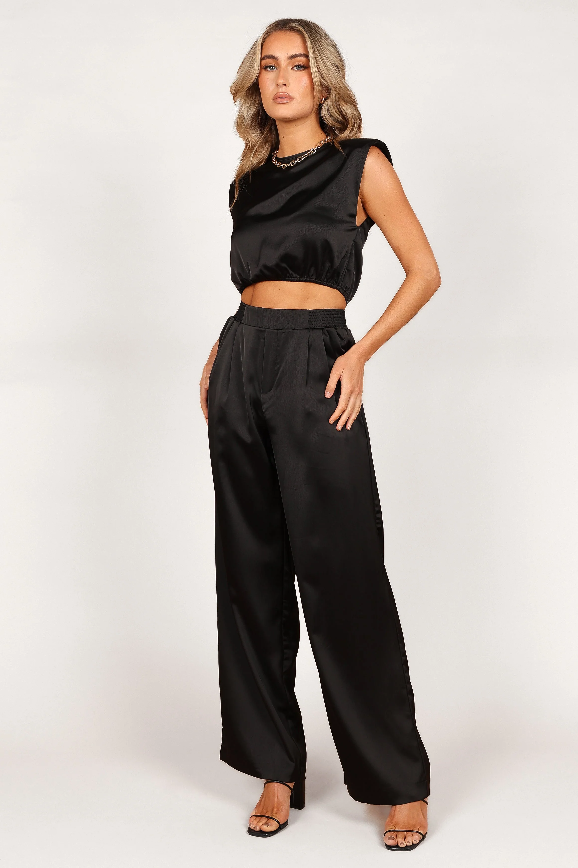 Elia Crop Top and Palazzo Pant Set - Black
