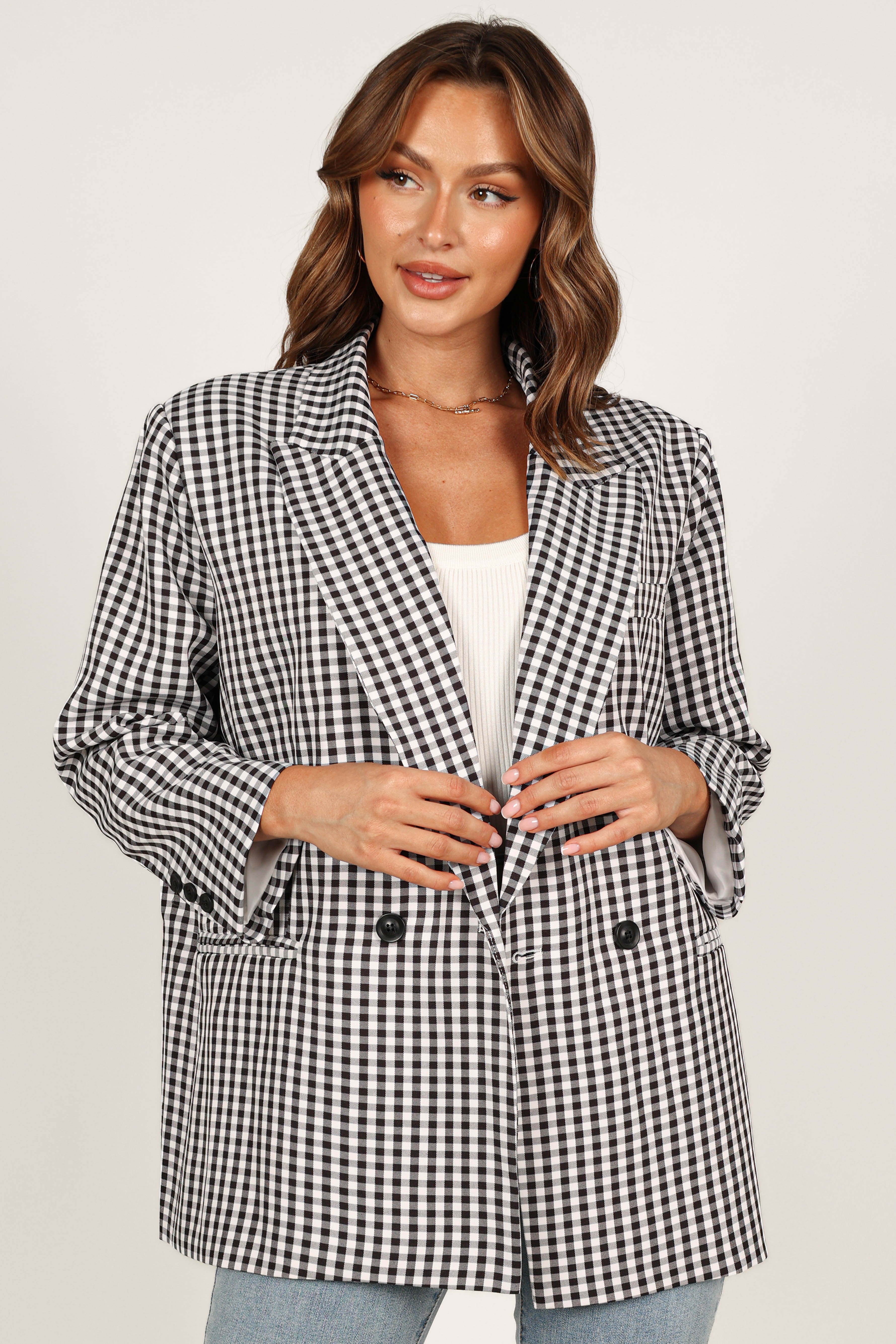 Magnolia Gingham Double Button Blazer - Black