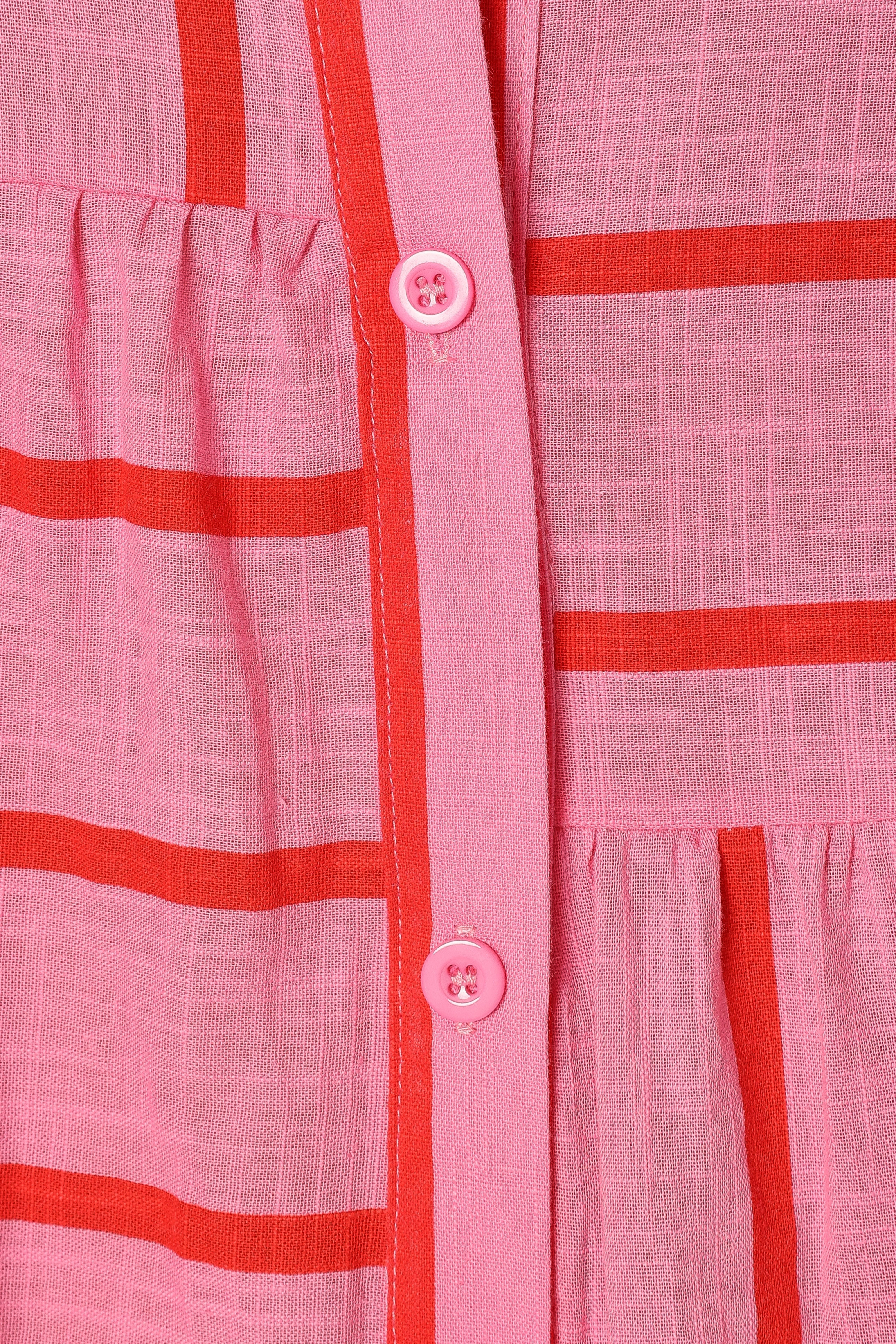 Peachy Mini Linen Dress - Pink Red