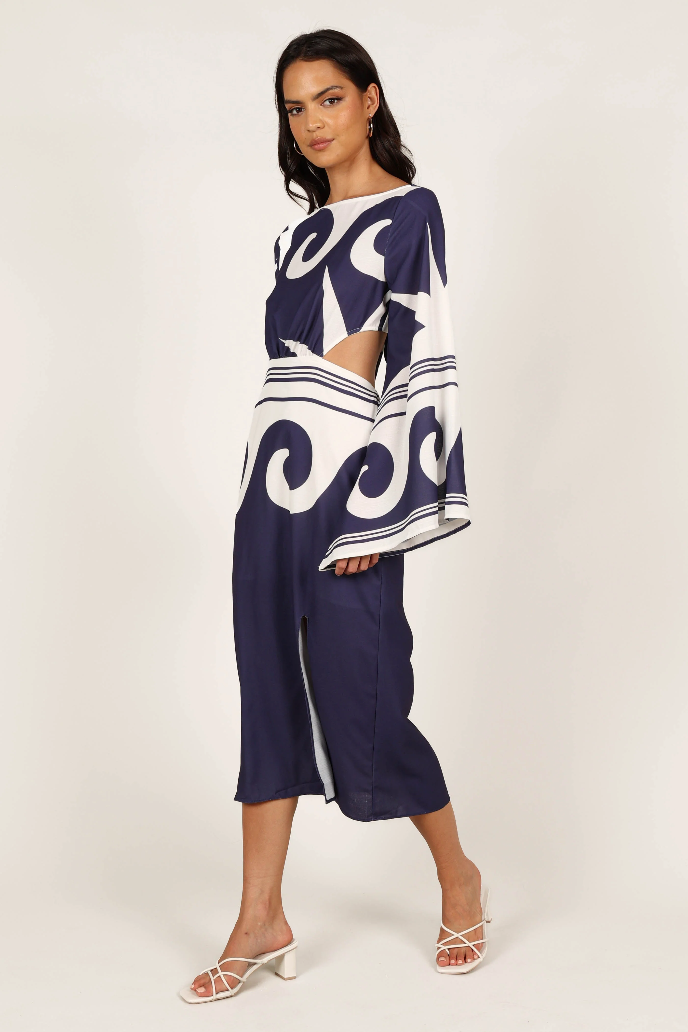 Vella Midi Dress - Navy/White