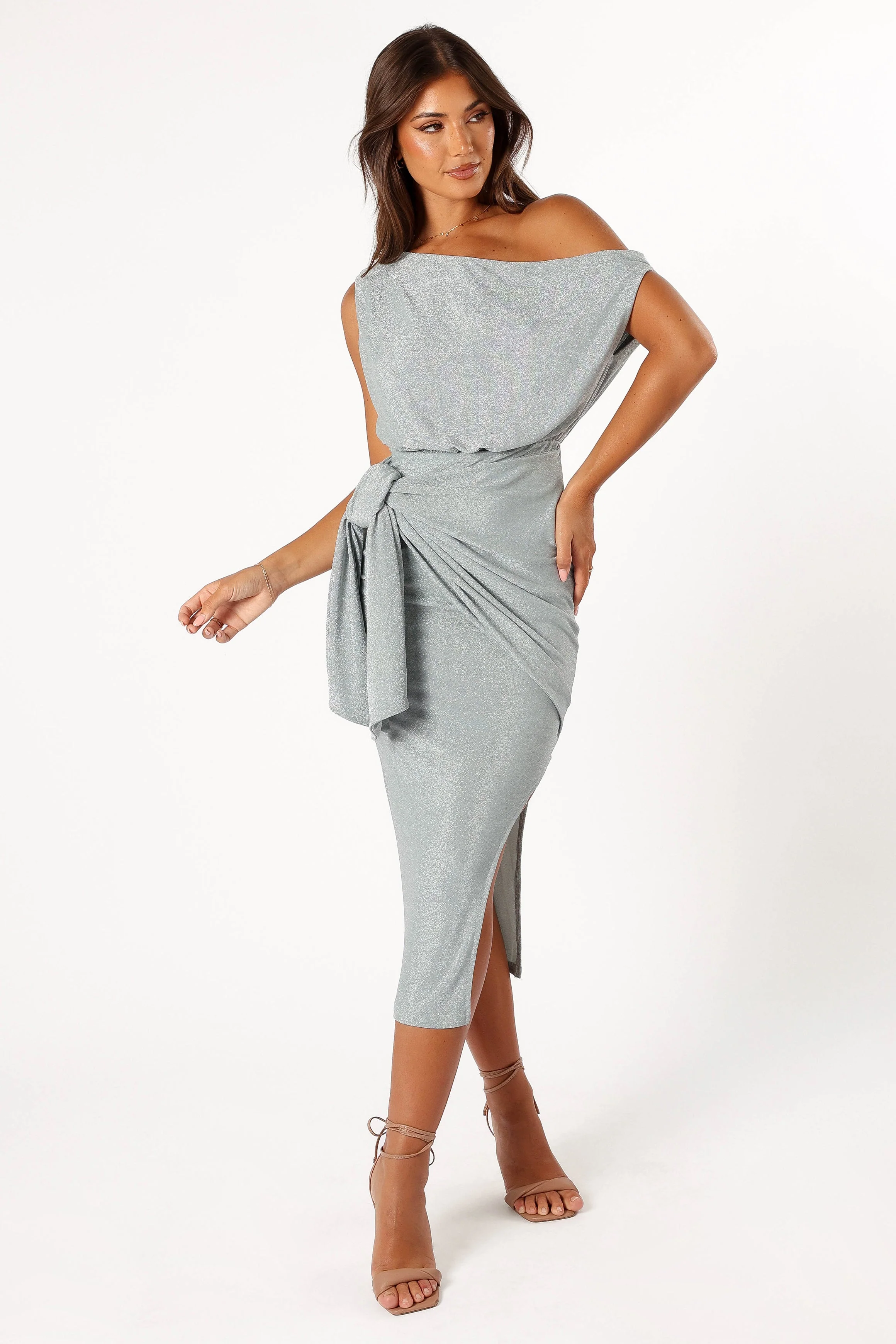 Santiago Off Shoulder Midi Dress - Sage