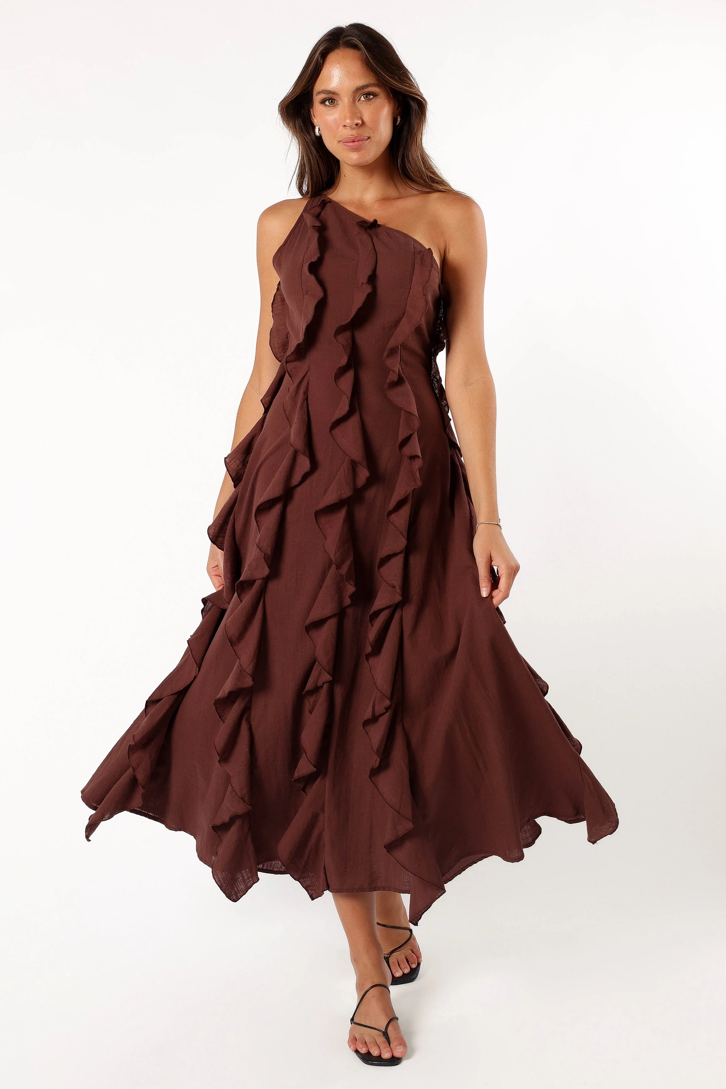 Maggy One Shoulder Dress - Chocolate
