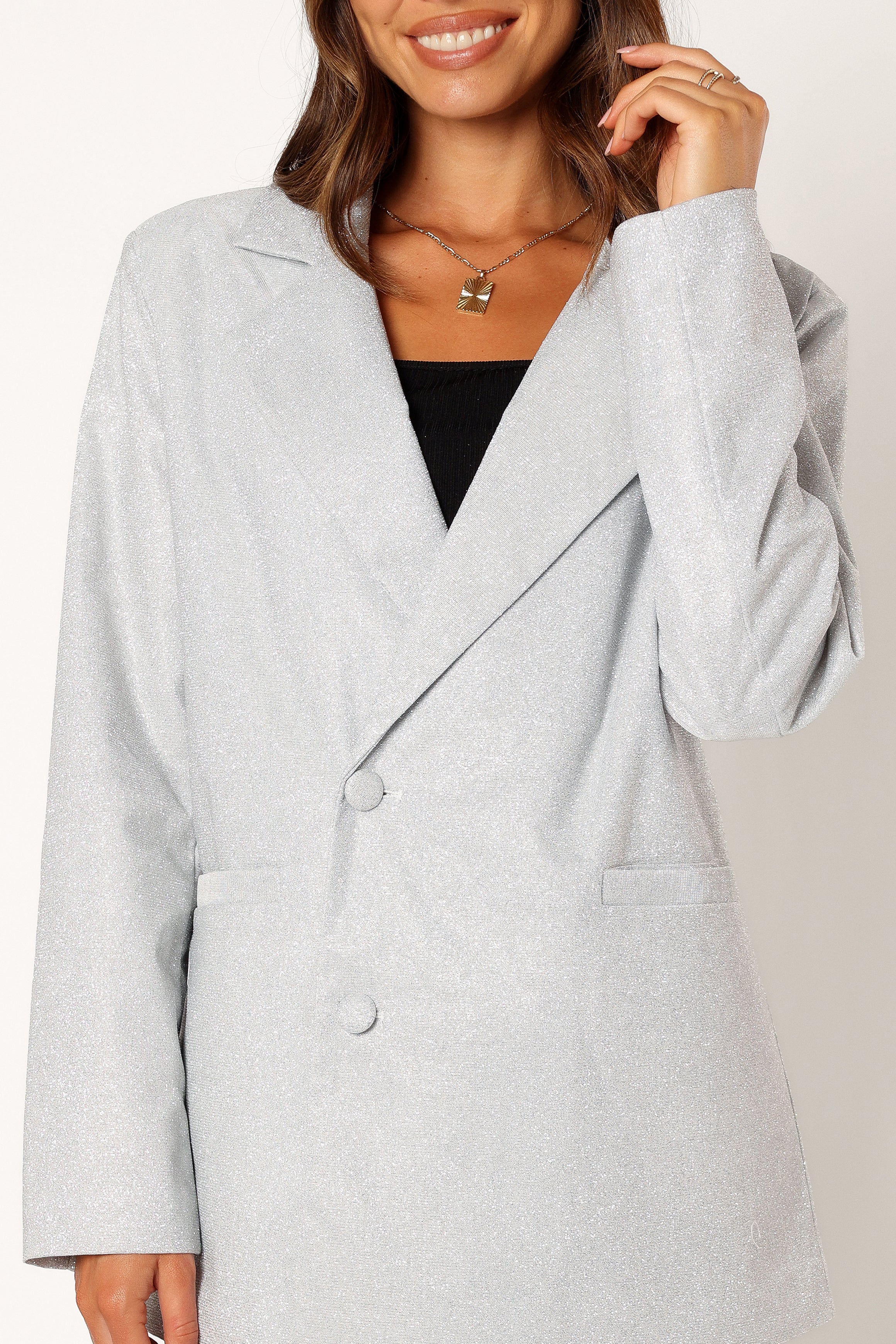 Kensley Shimmer Double Button Blazer - Silver