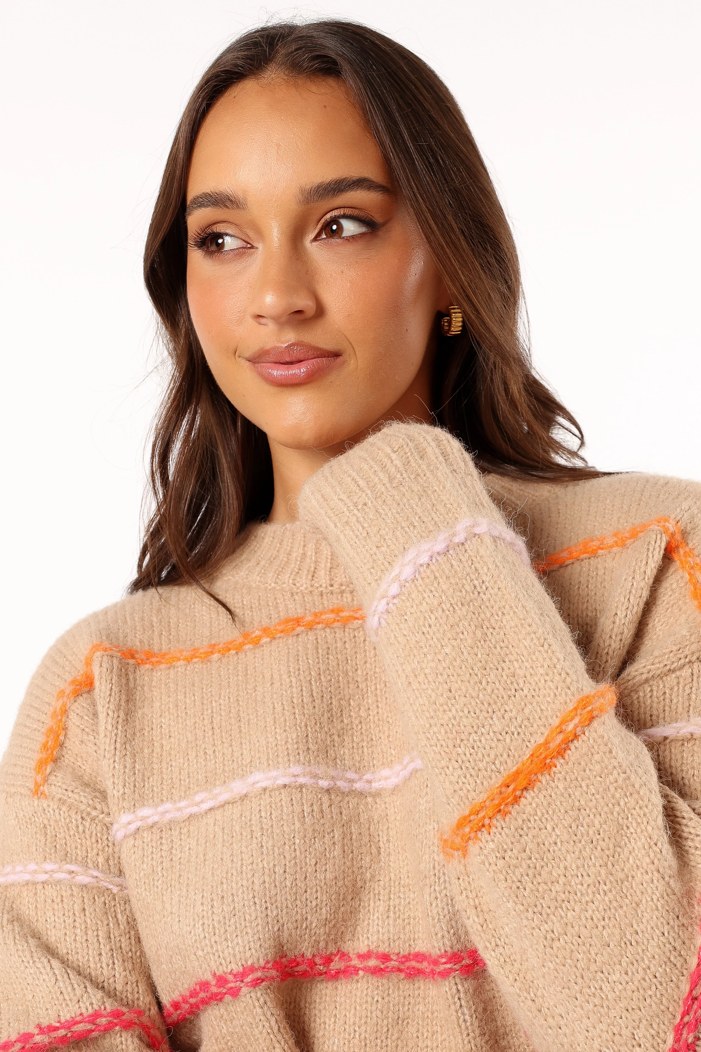 Lyla Multi Color Stripe Knit Sweater - Camel
