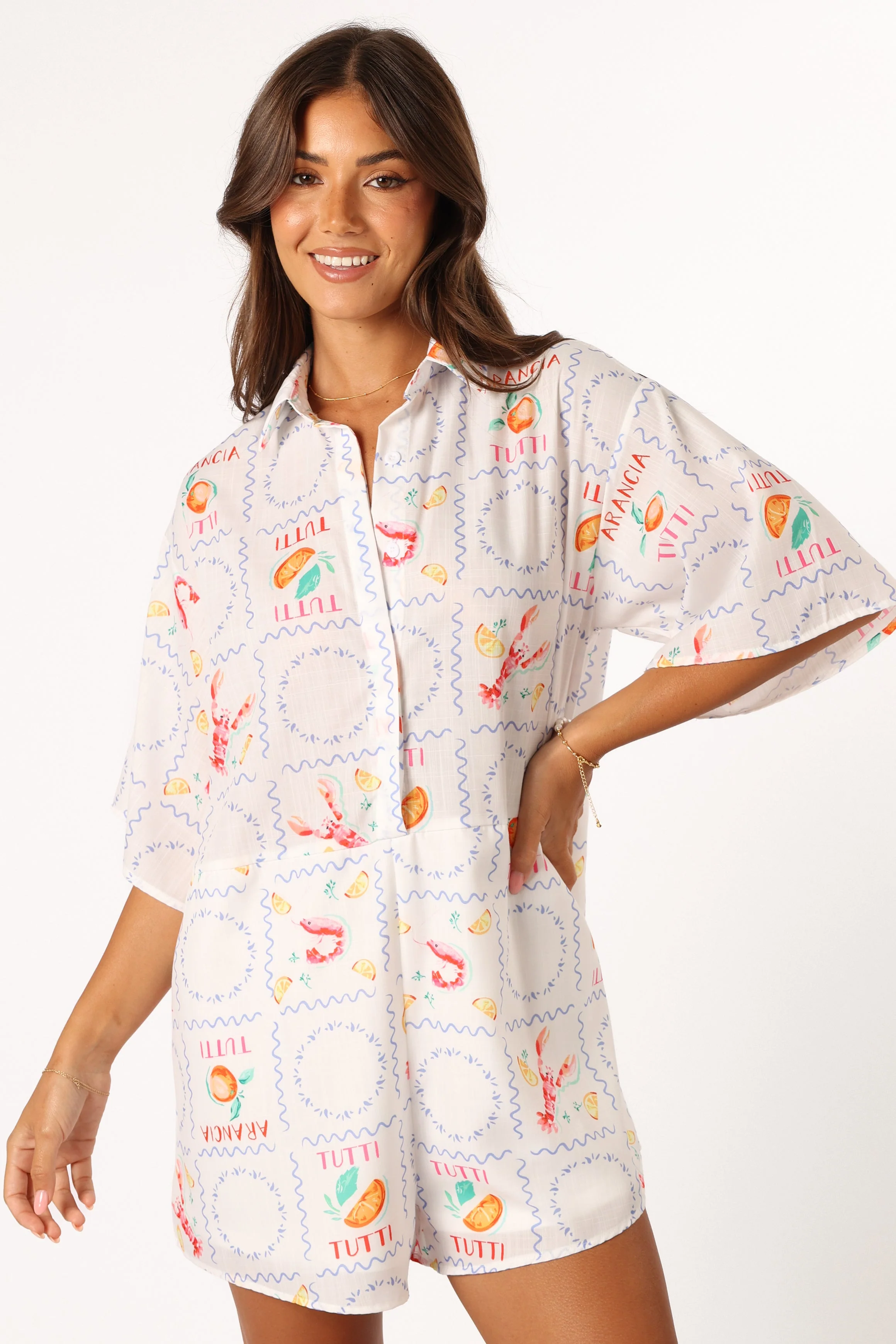 Kellie Playsuit - White Tutti Print