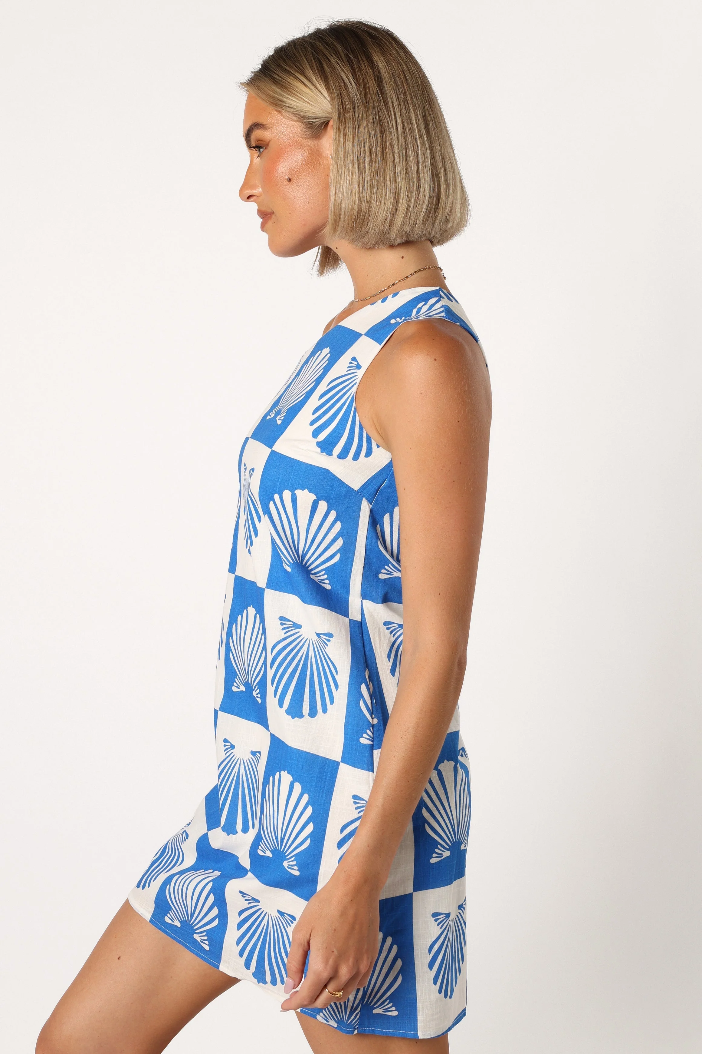 Matteo One Shoulder Mini Dress - Blue Print