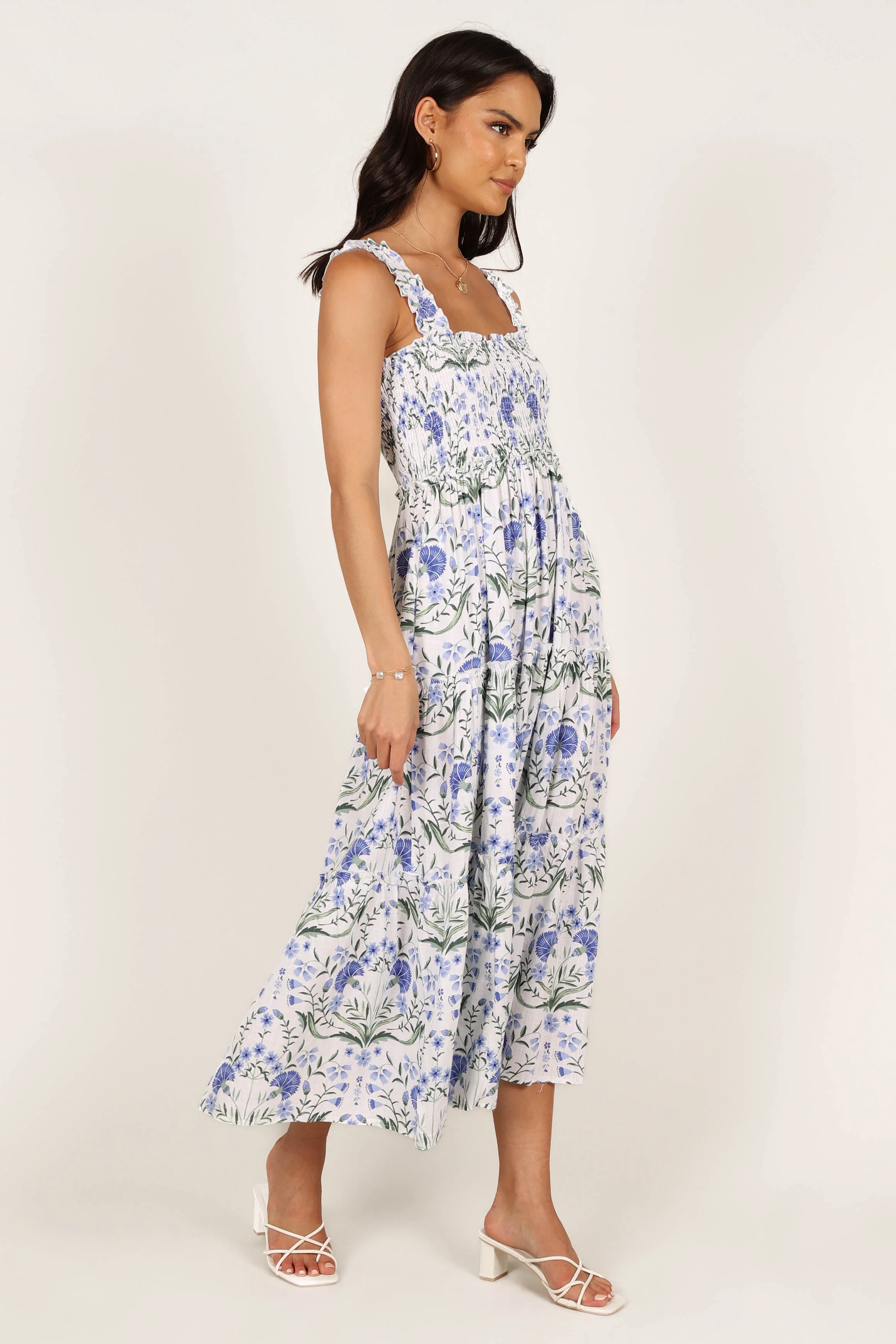 August Shirred Maxi Dress - Blue Floral