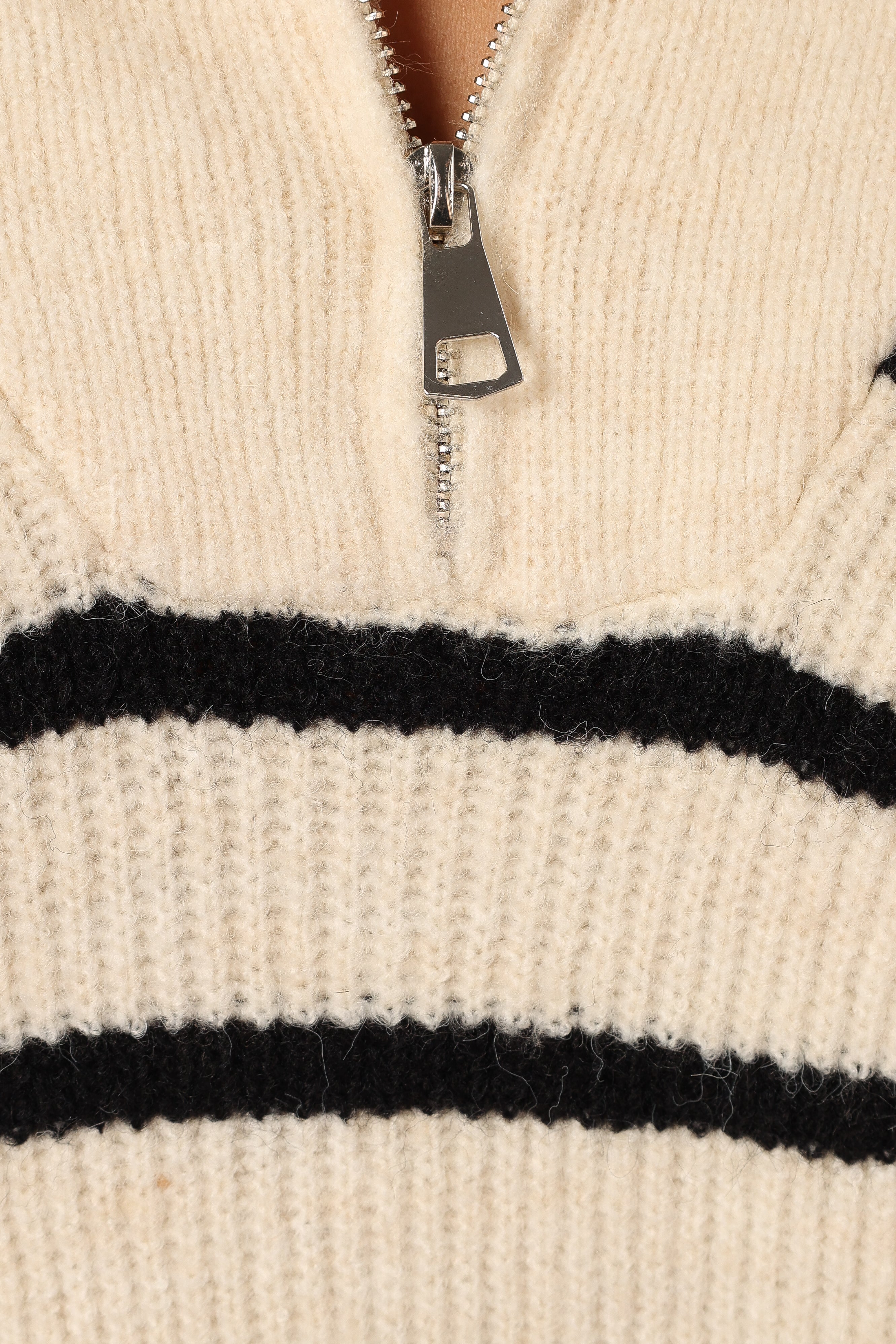 Everleigh Quarter Zip Striped Knit Sweater - Cream