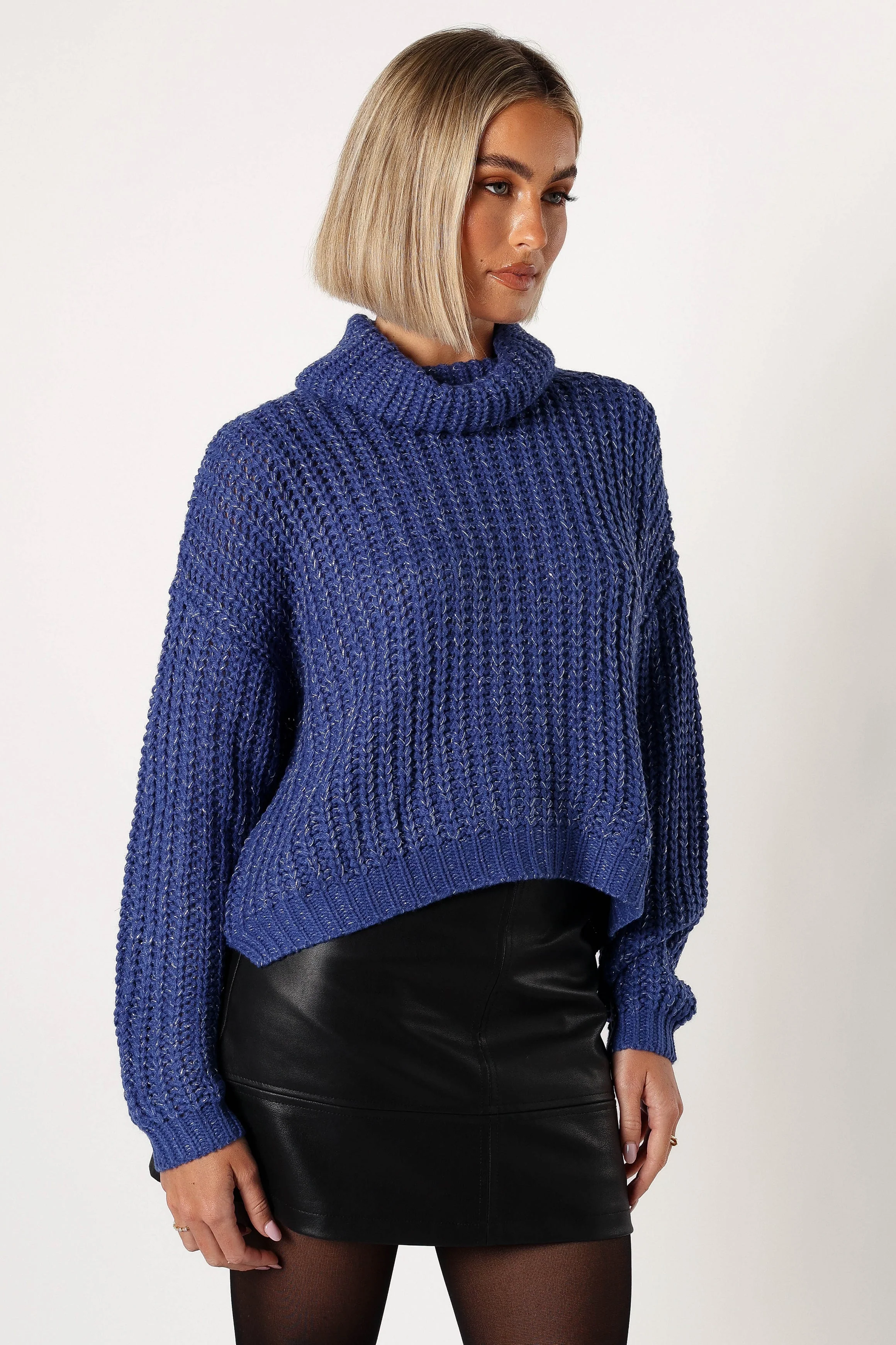Eleanor Lurex Shine Knit Sweater - Blue