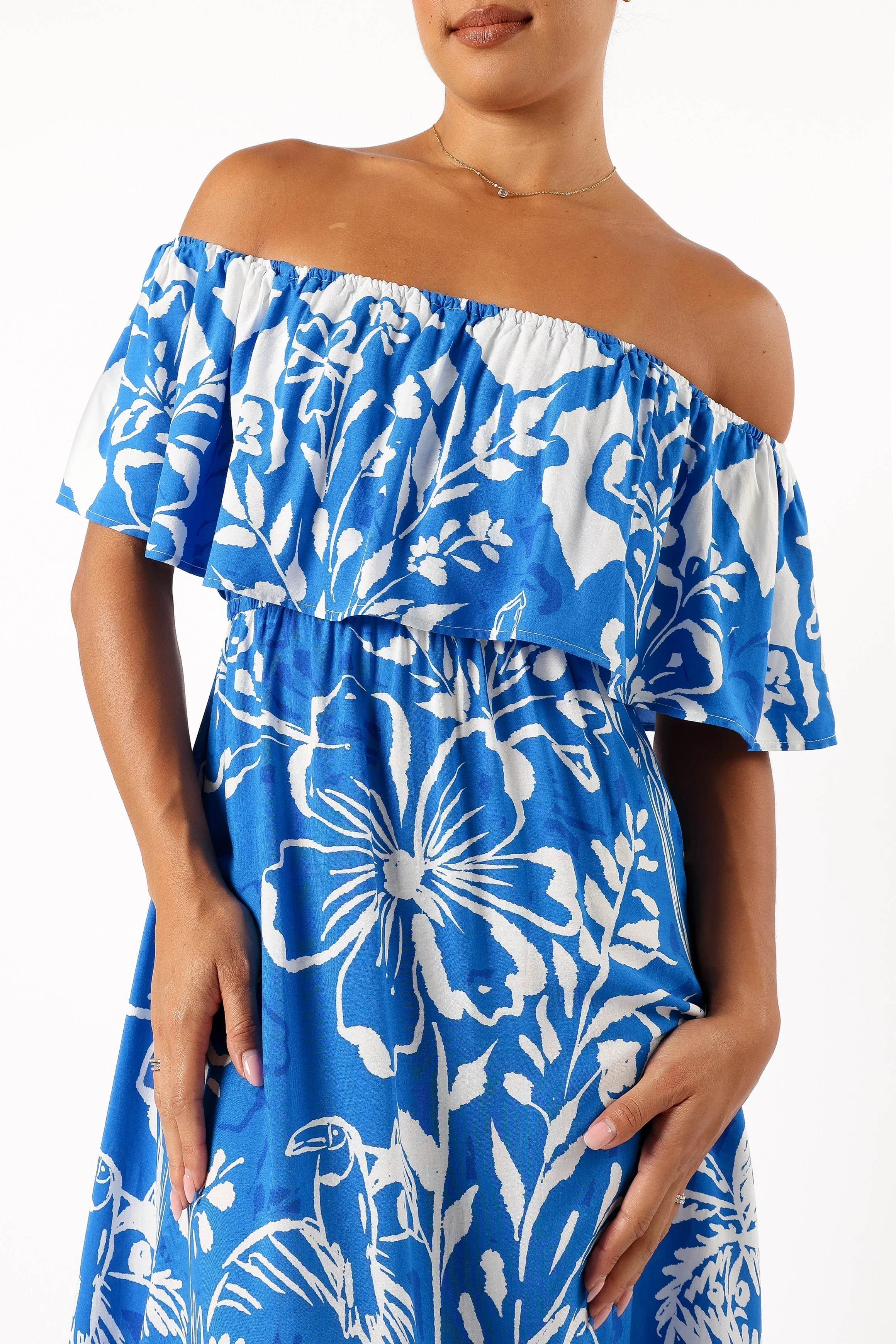Pyros Off Shoulder Midi Dress - Harper Print