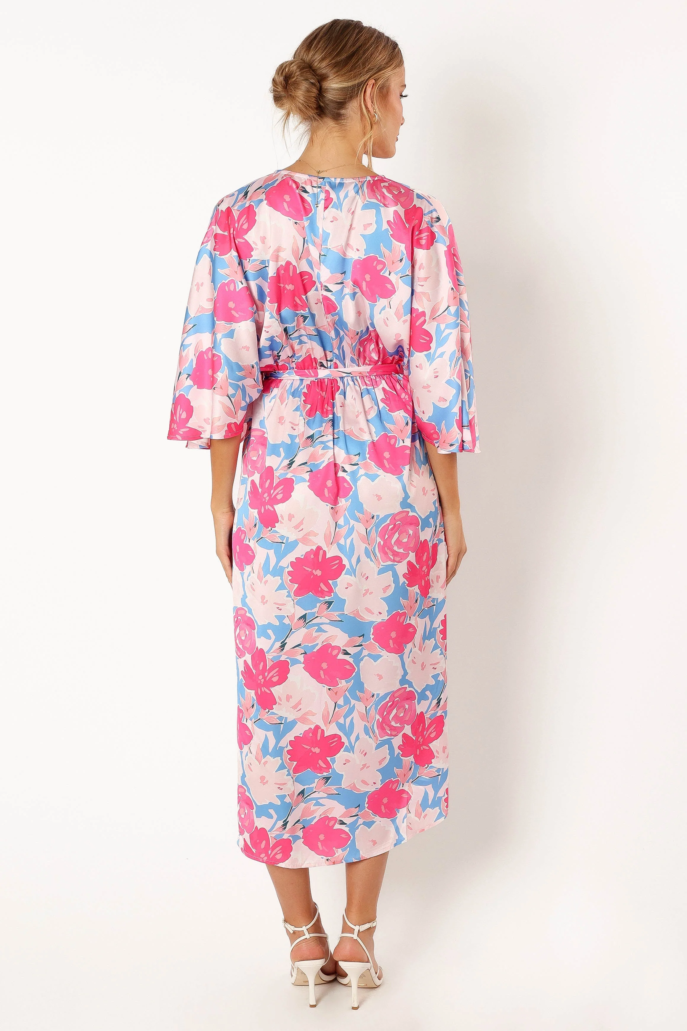 Lottie Wrap Midi Dress - Blue Floral