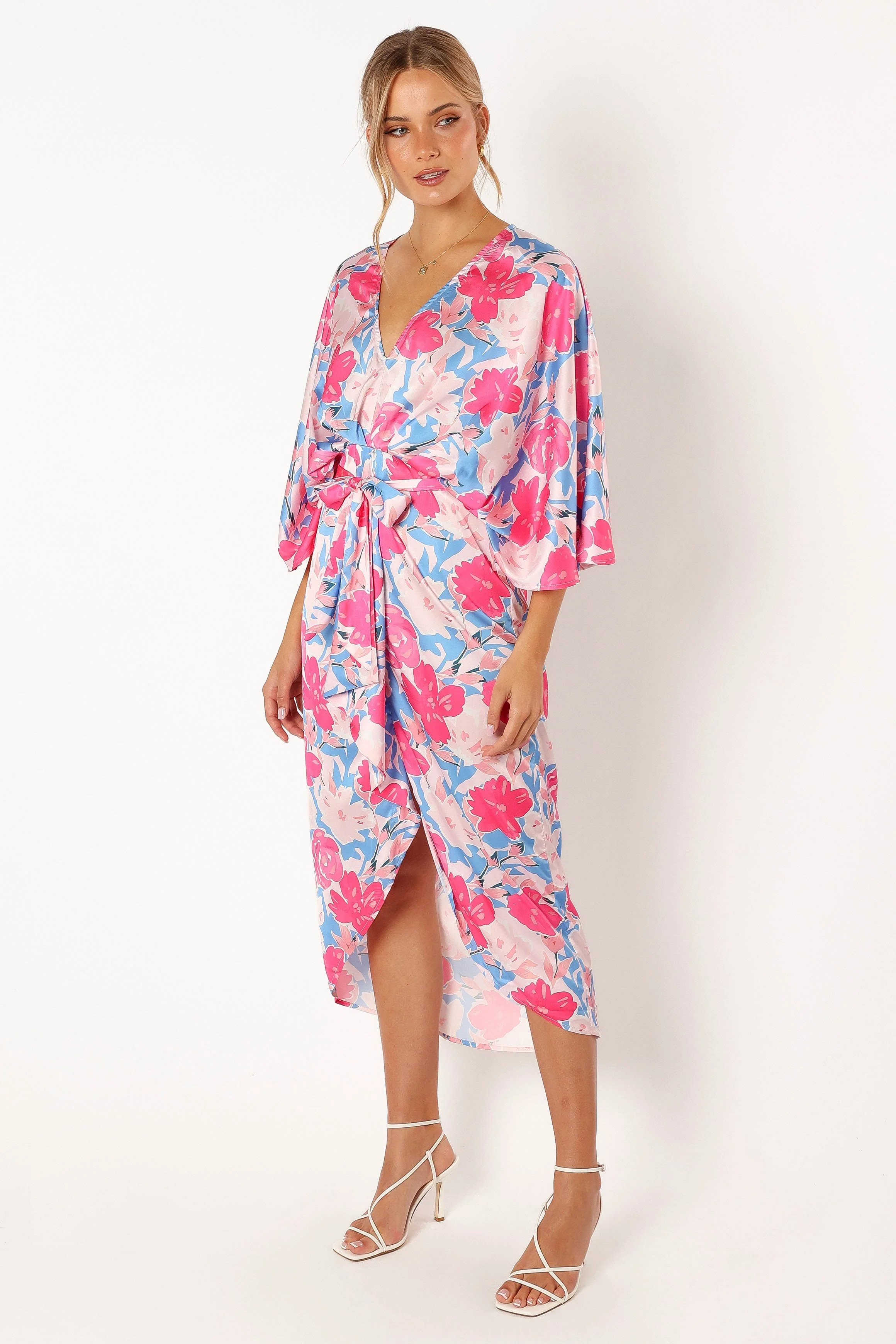 Lottie Wrap Midi Dress - Blue Floral