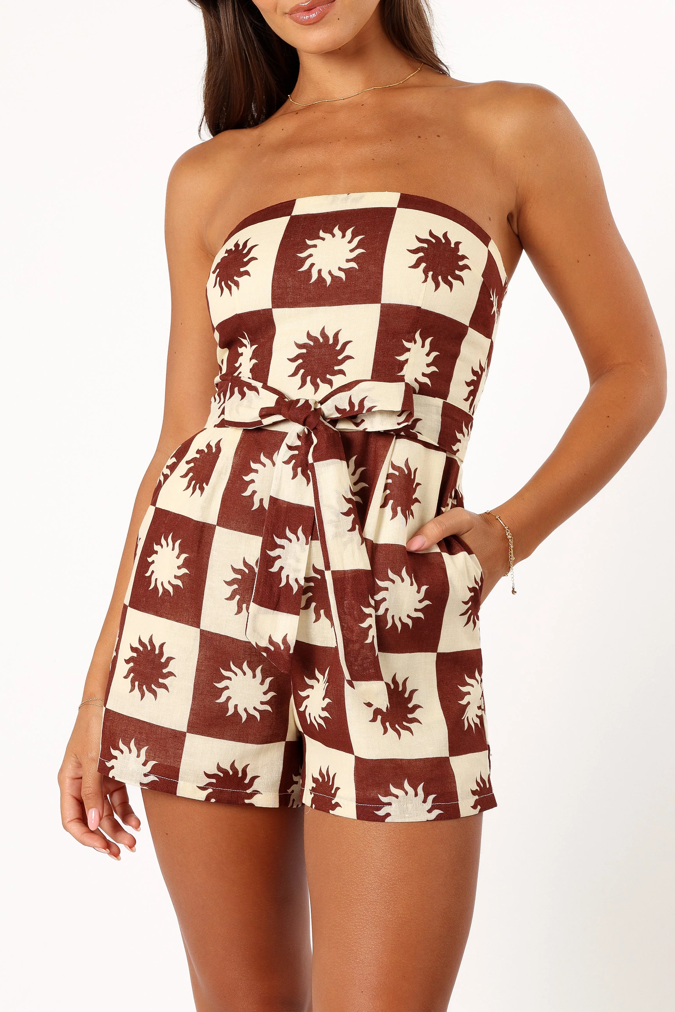 Sofie Strapless Playsuit - Brown Cream