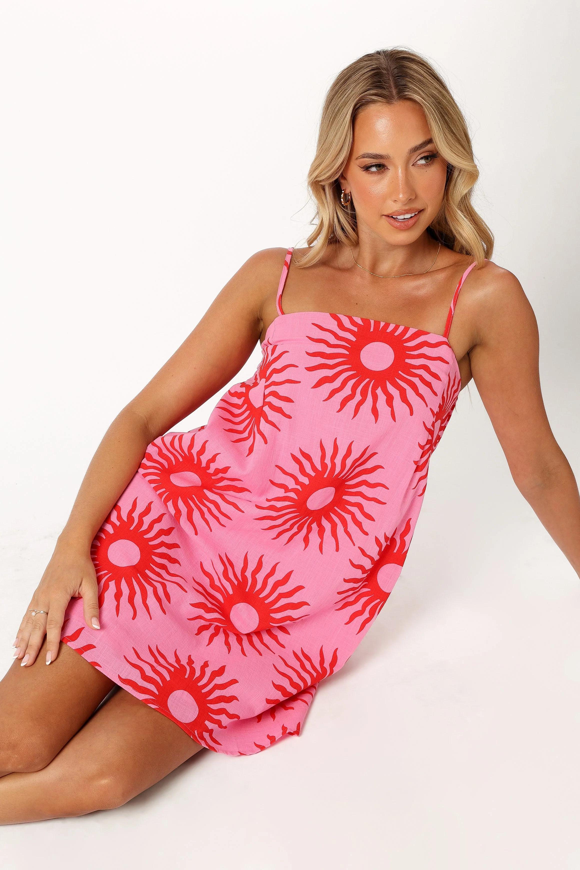 Hayley Mini Dress - Pink Red Sun Print