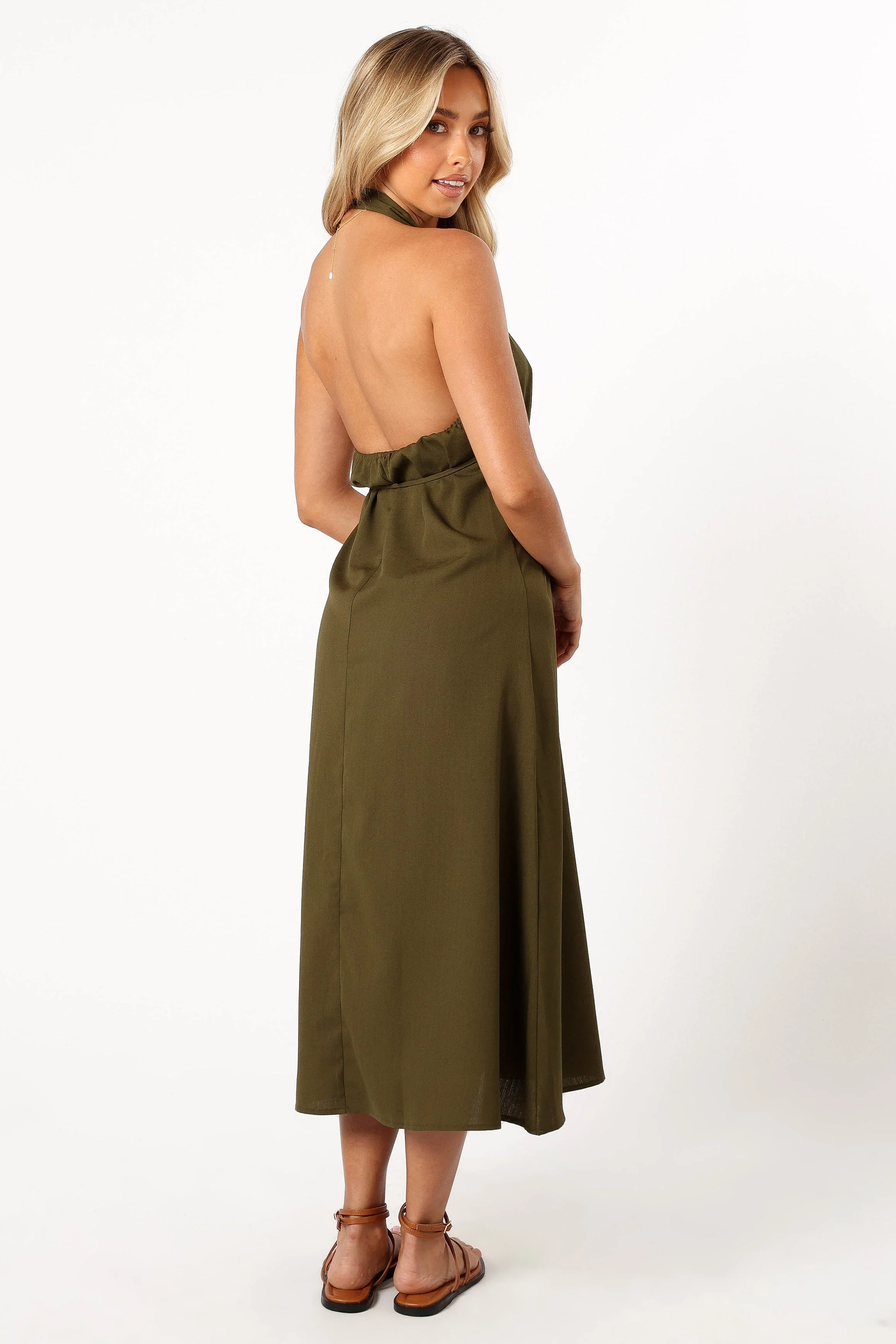 Ivy Halterneck Midi Dress - Olive