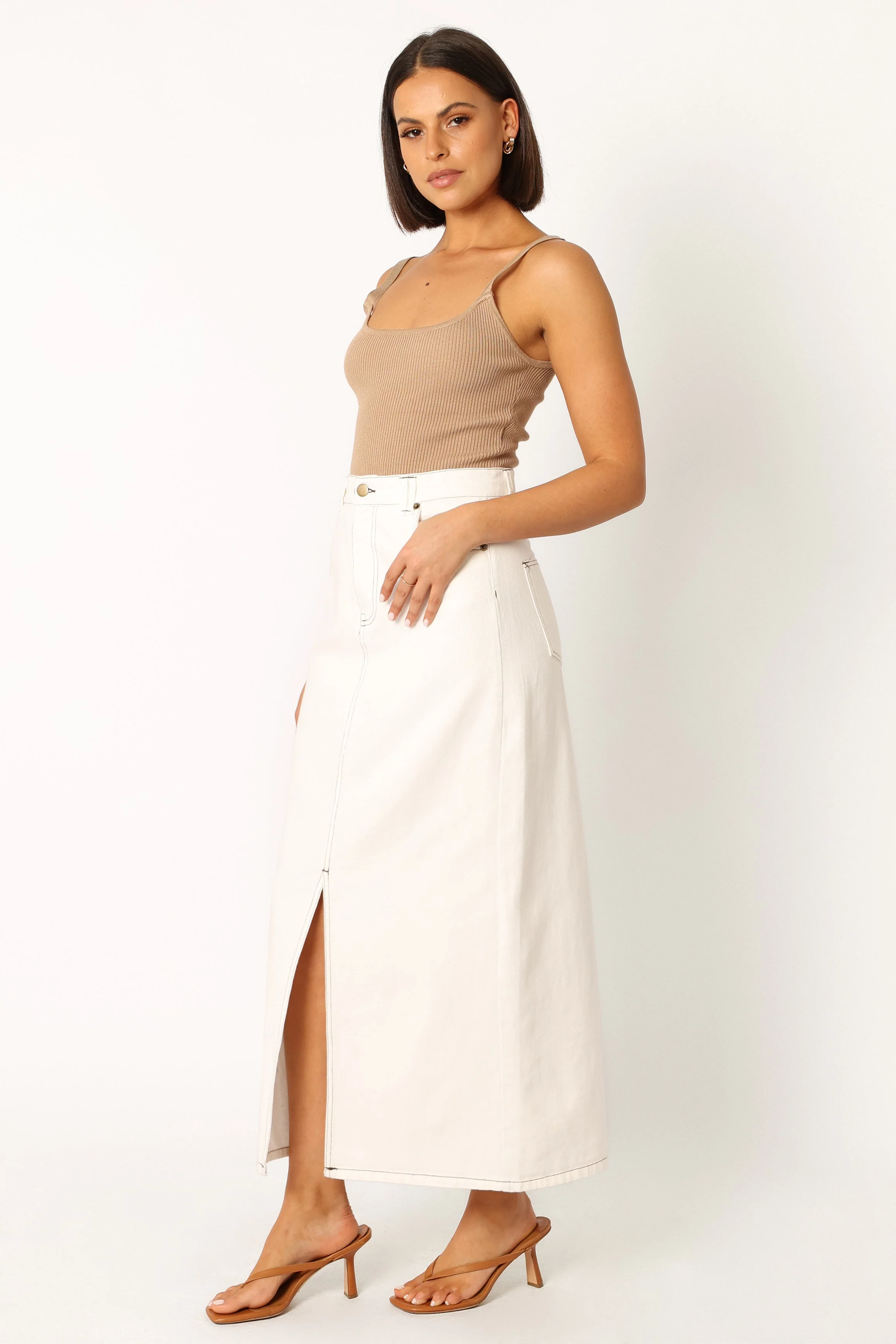 Rana Denim Midi Skirt - White
