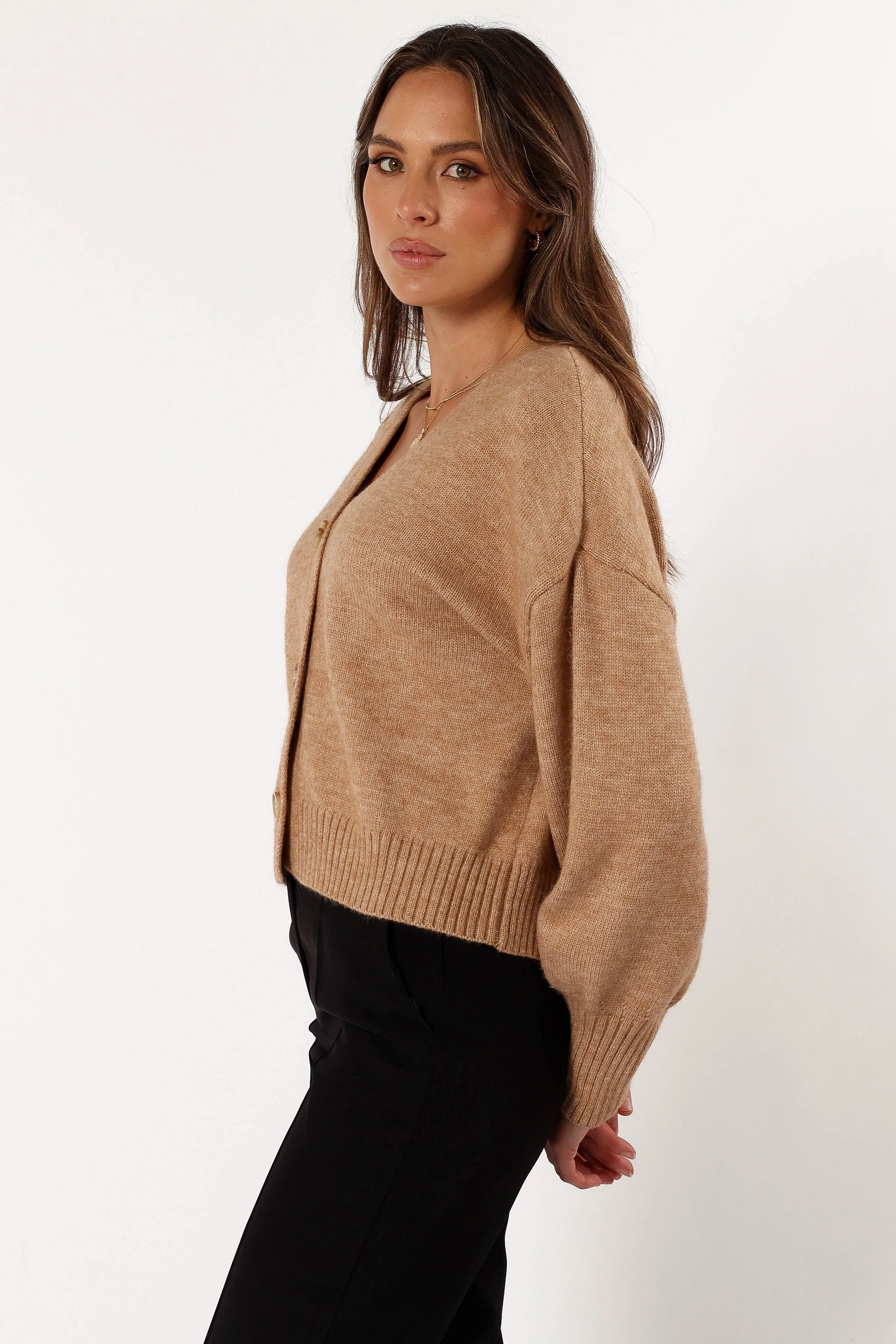 Isabel Button Front Cardigan - Beige