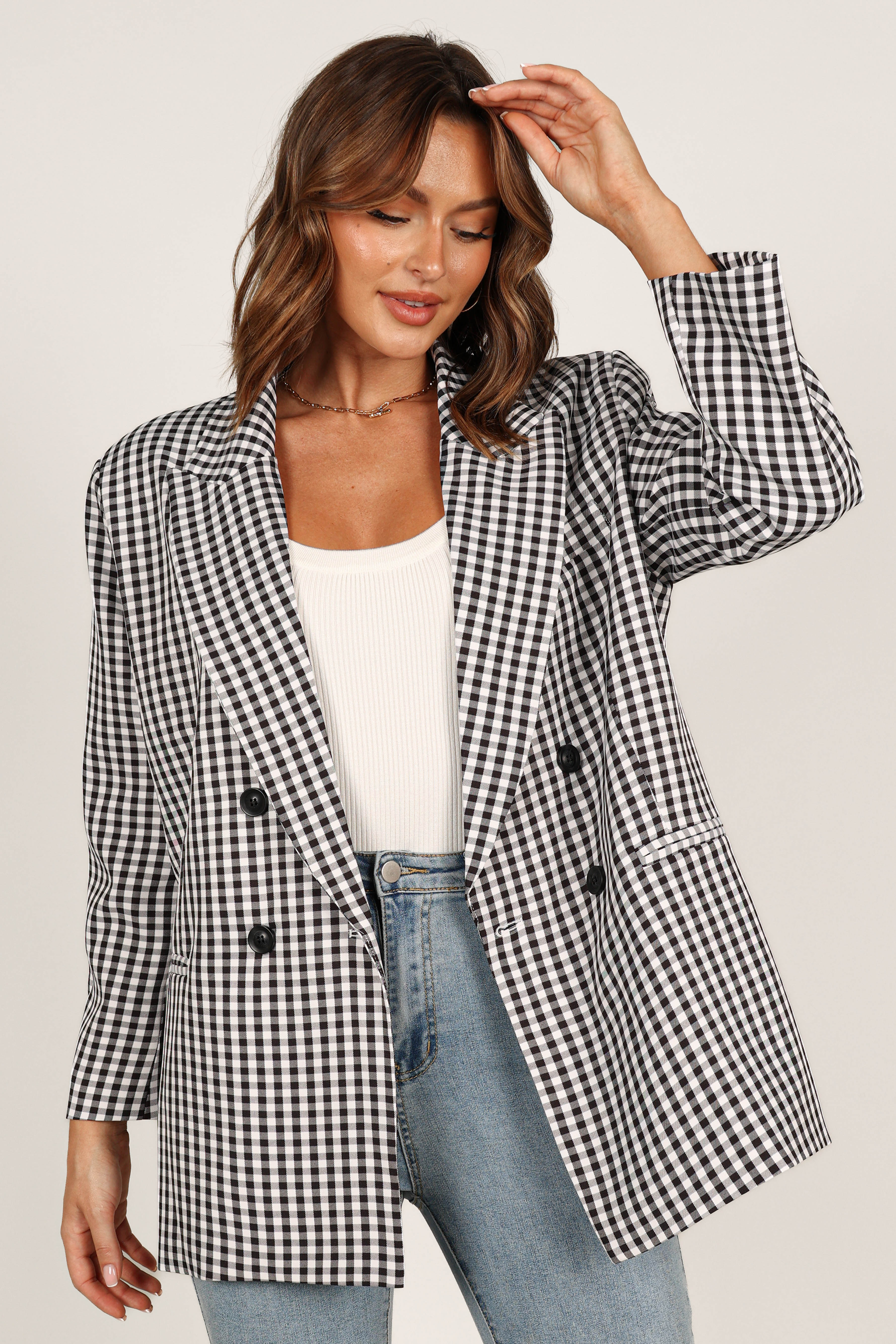 Magnolia Gingham Double Button Blazer - Black