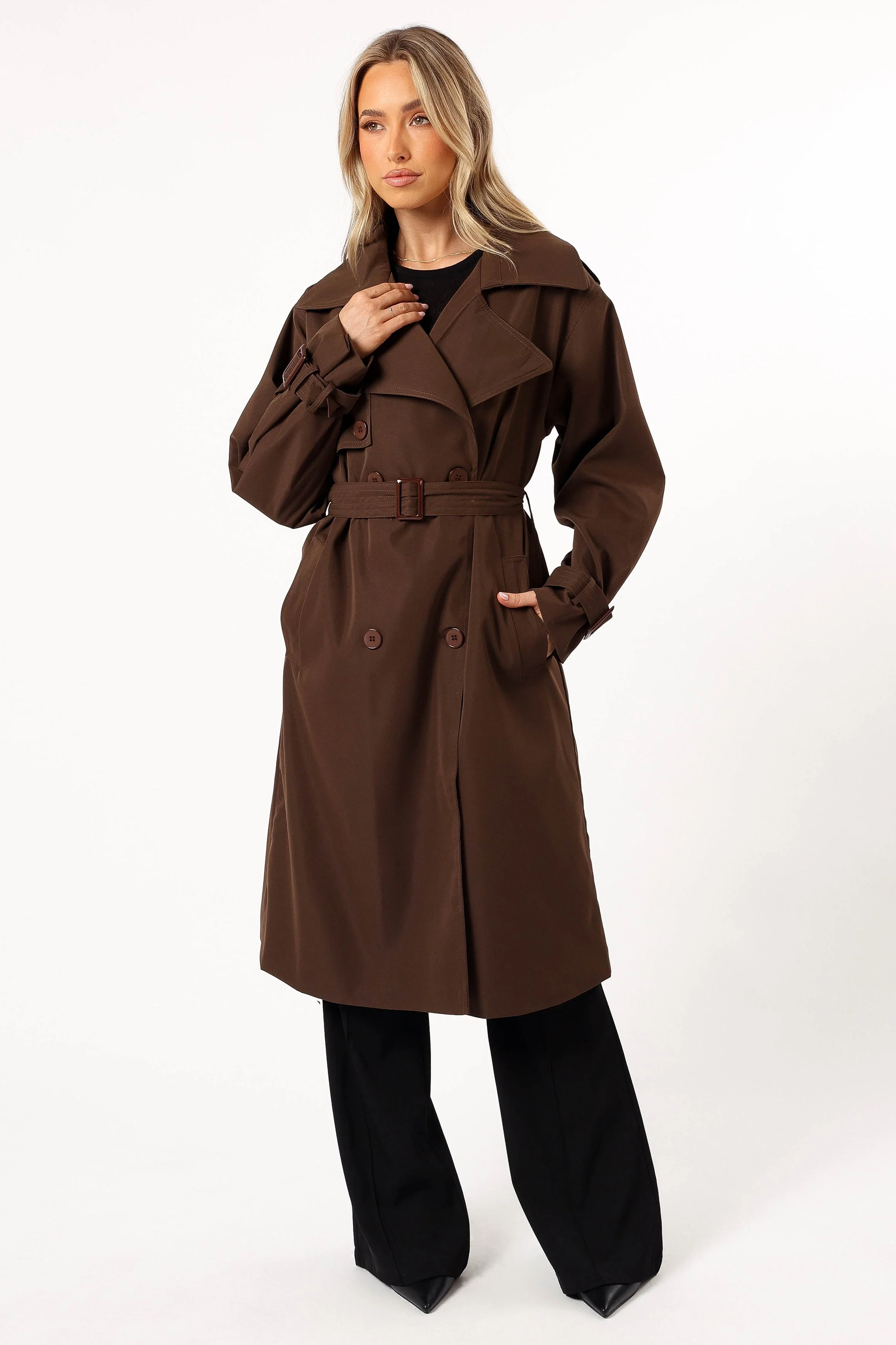 Billy Button Front Trench Coat  - Chocolate Brown