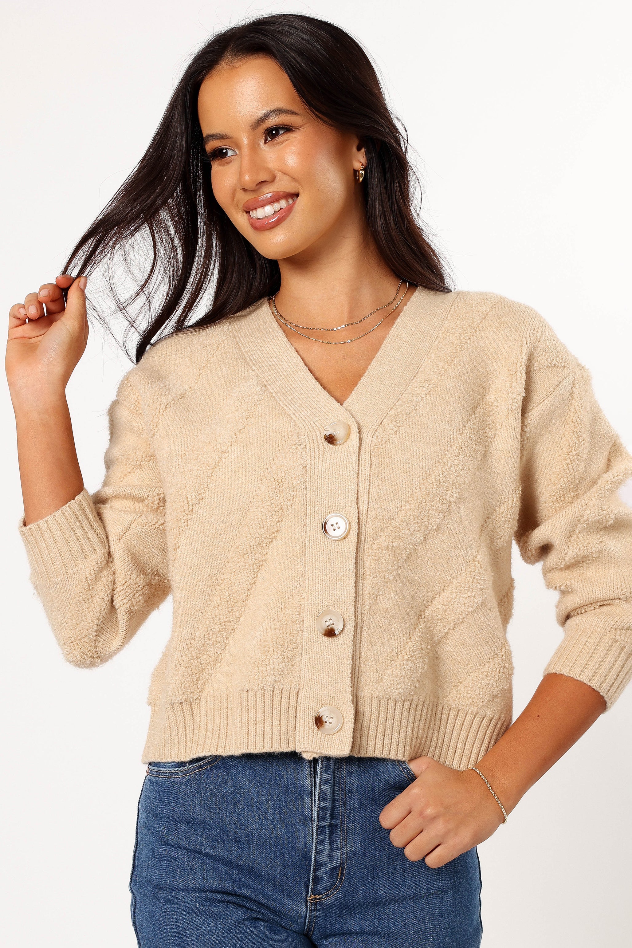 Veda Stripe Cardigan - Beige