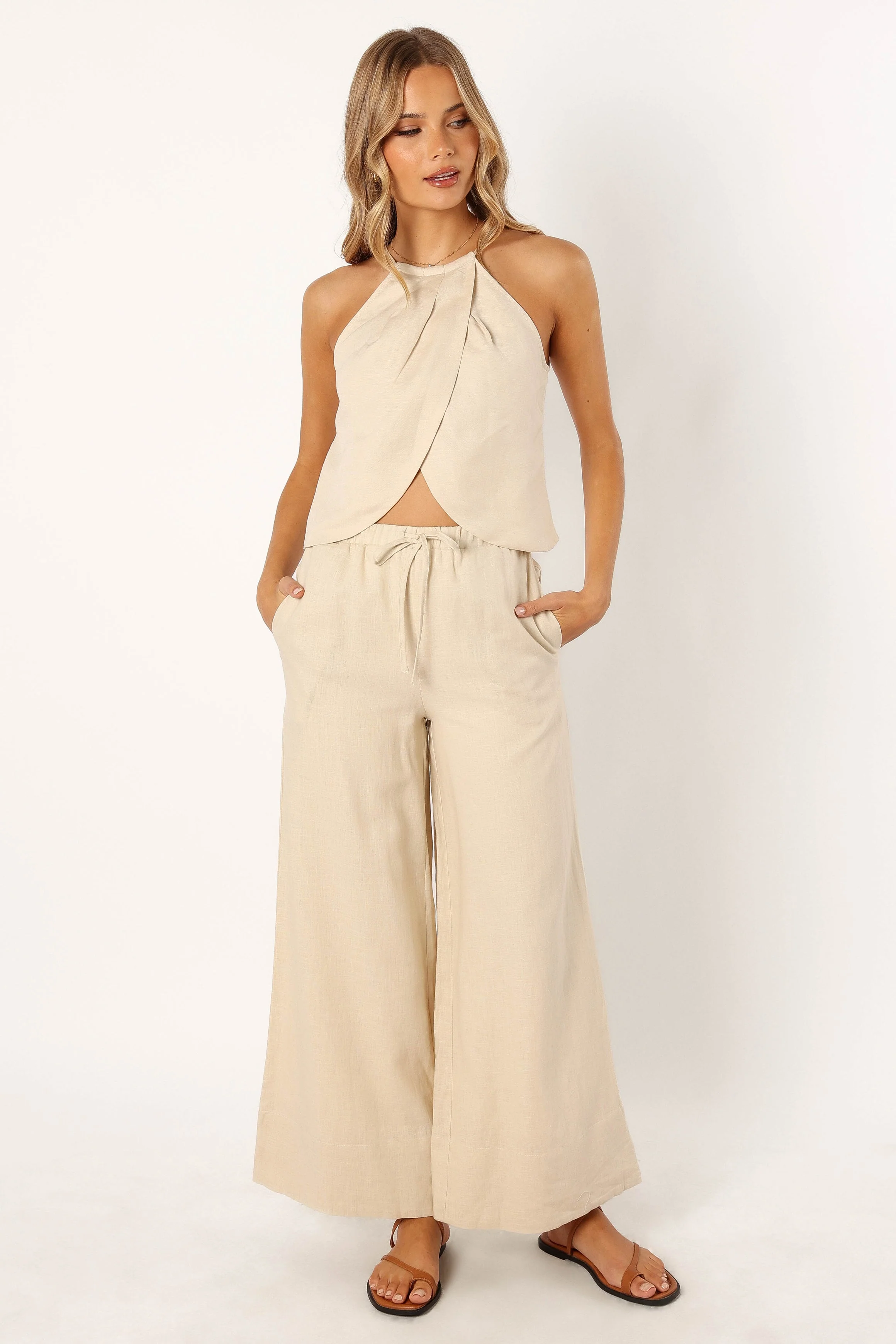 Bowie Wide Leg Linen Pants - Oatmeal