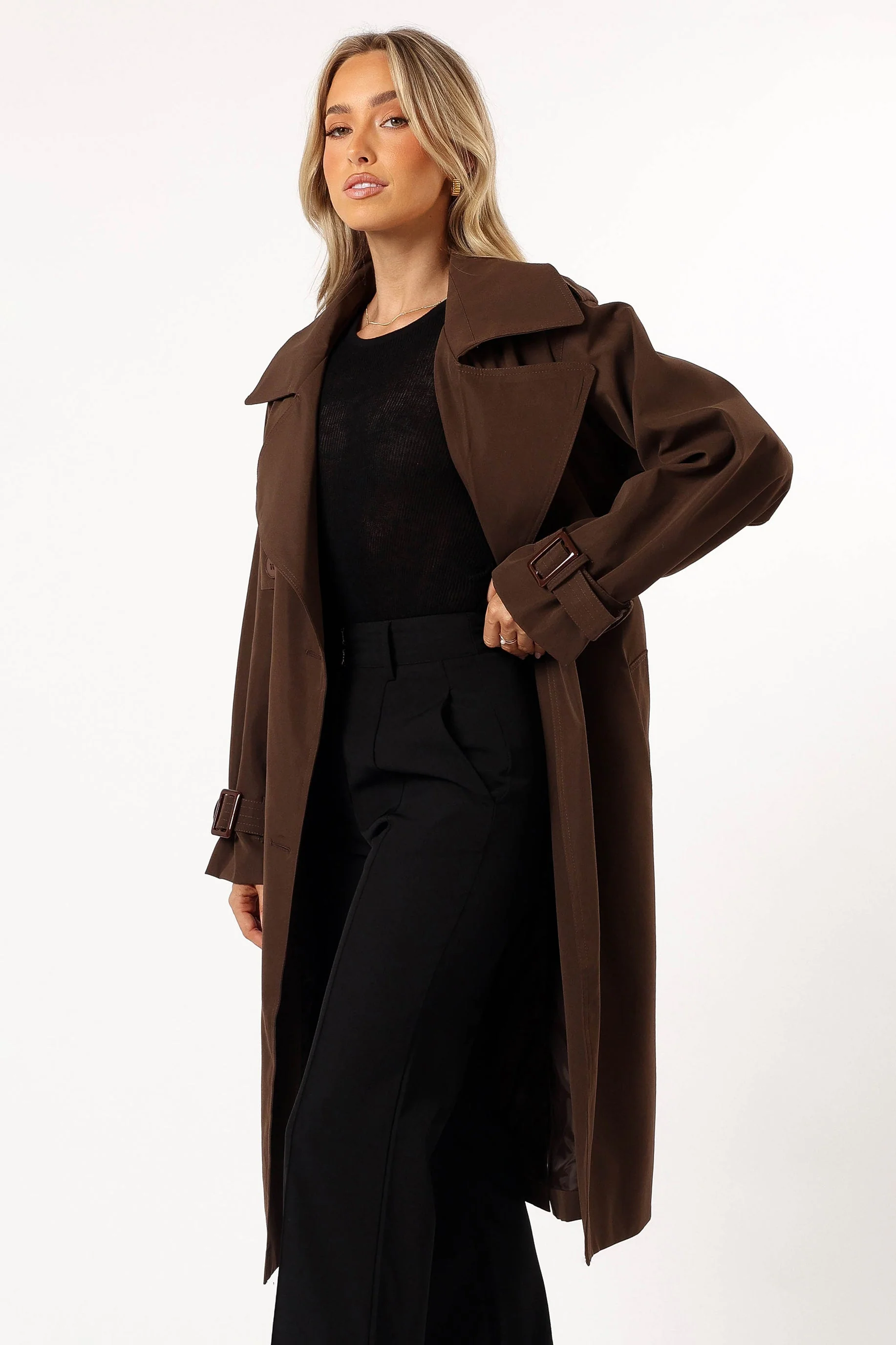 Billy Button Front Trench Coat  - Chocolate Brown