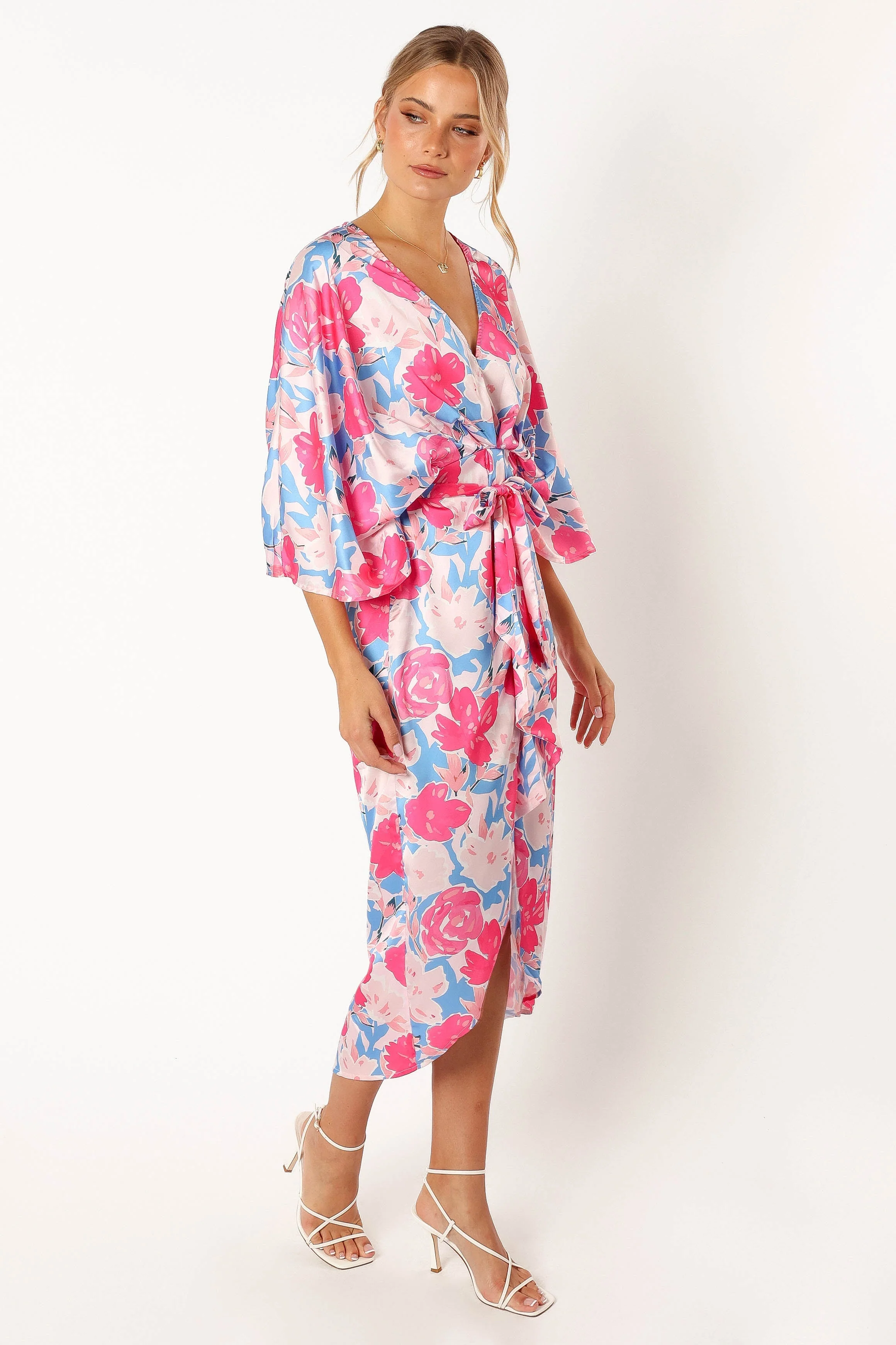 Lottie Wrap Midi Dress - Blue Floral