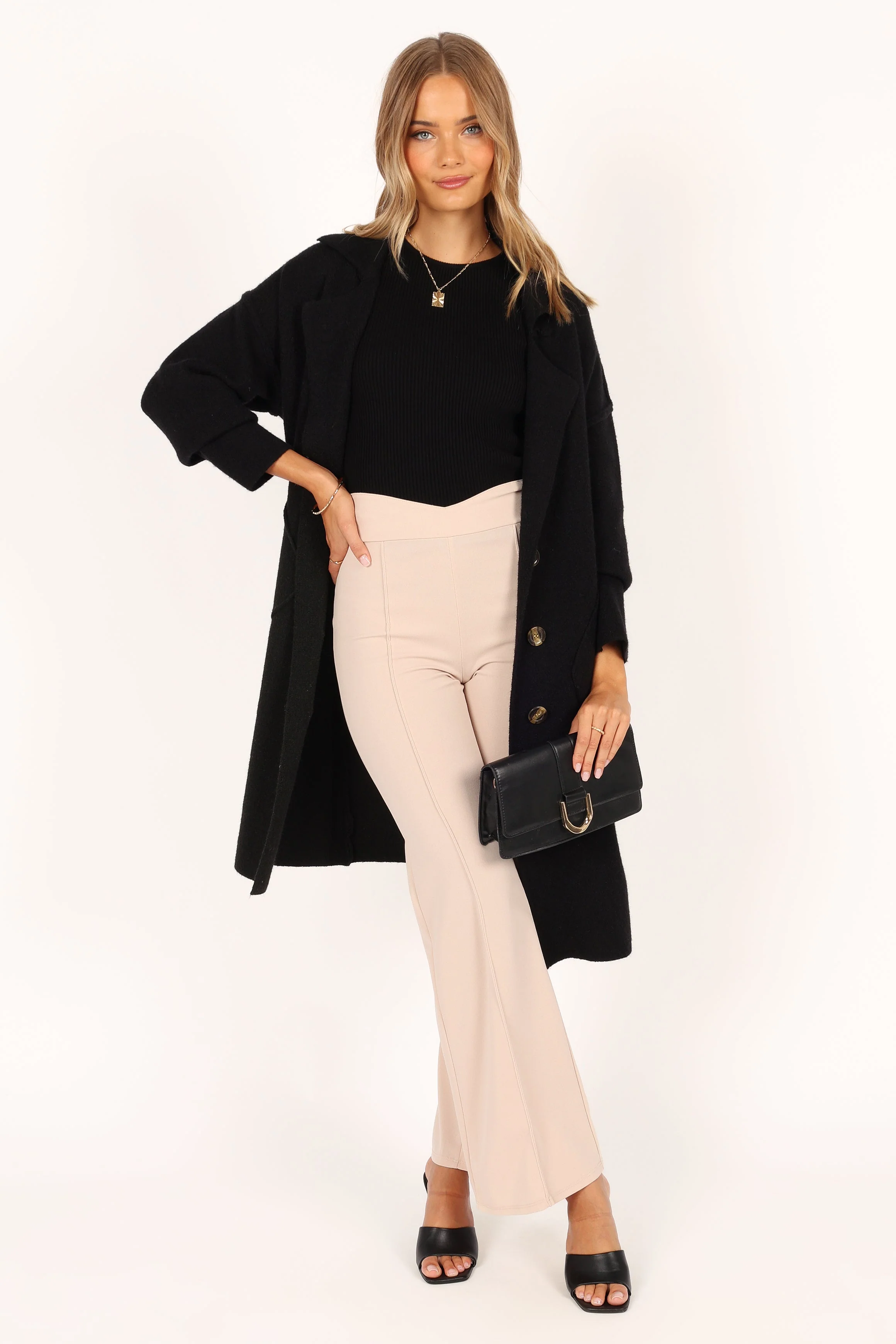 Ivy Button Front Coatigan - Black